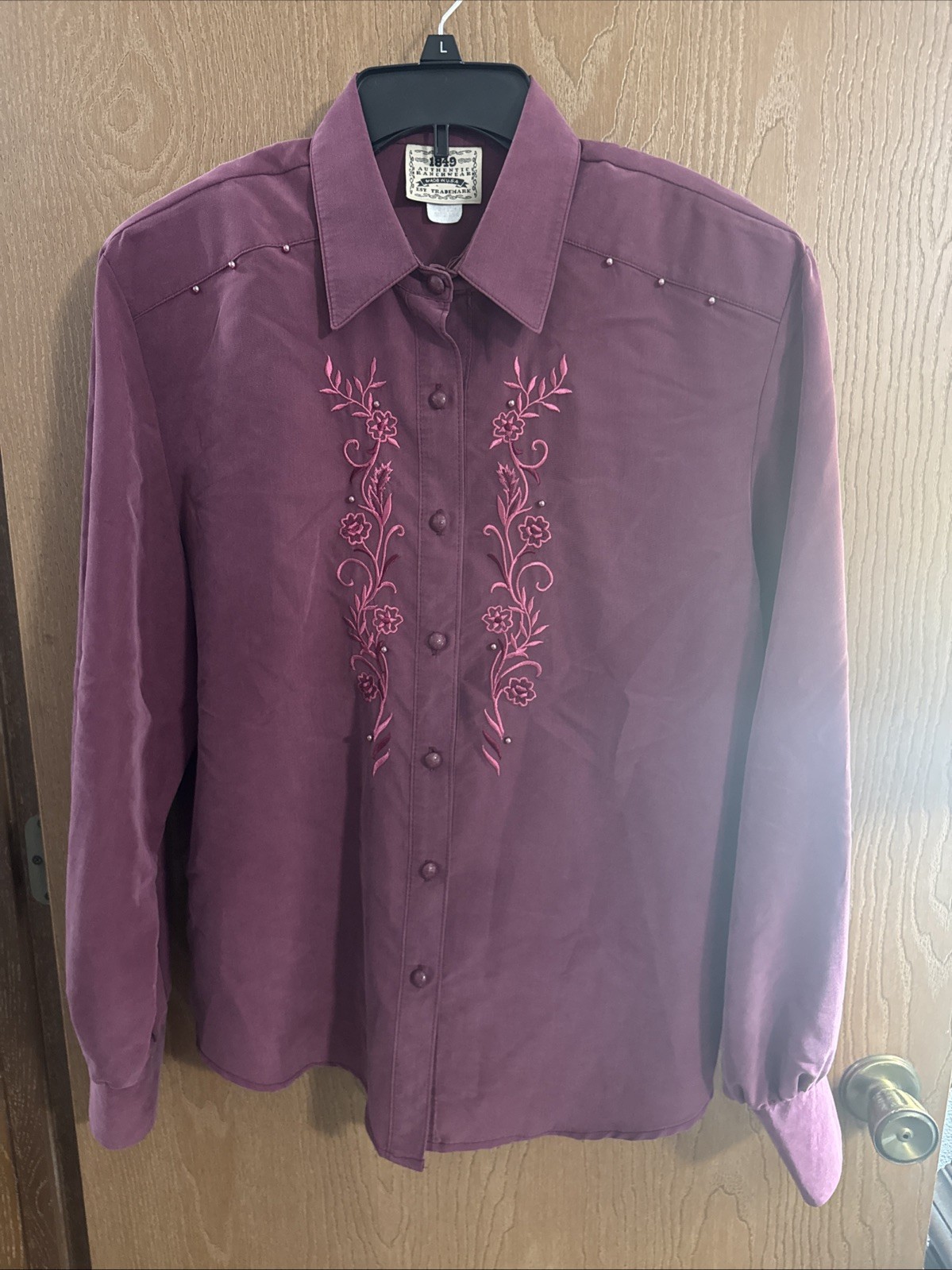 Vintage 1849 Authentic Ranchwear Shirt with Embroidery and Pearl Accents Size L