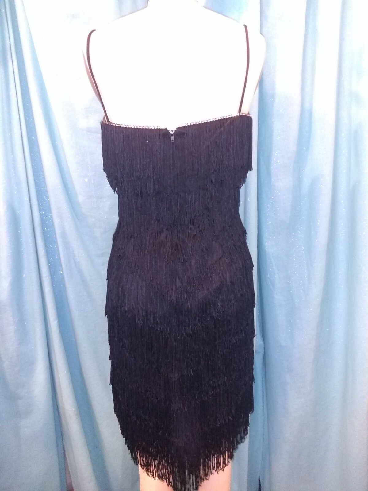 Vtg 20s Flapper 70s Dave & Johnny Joseph Lara Rhinestone Fringe DISCO mini Dress