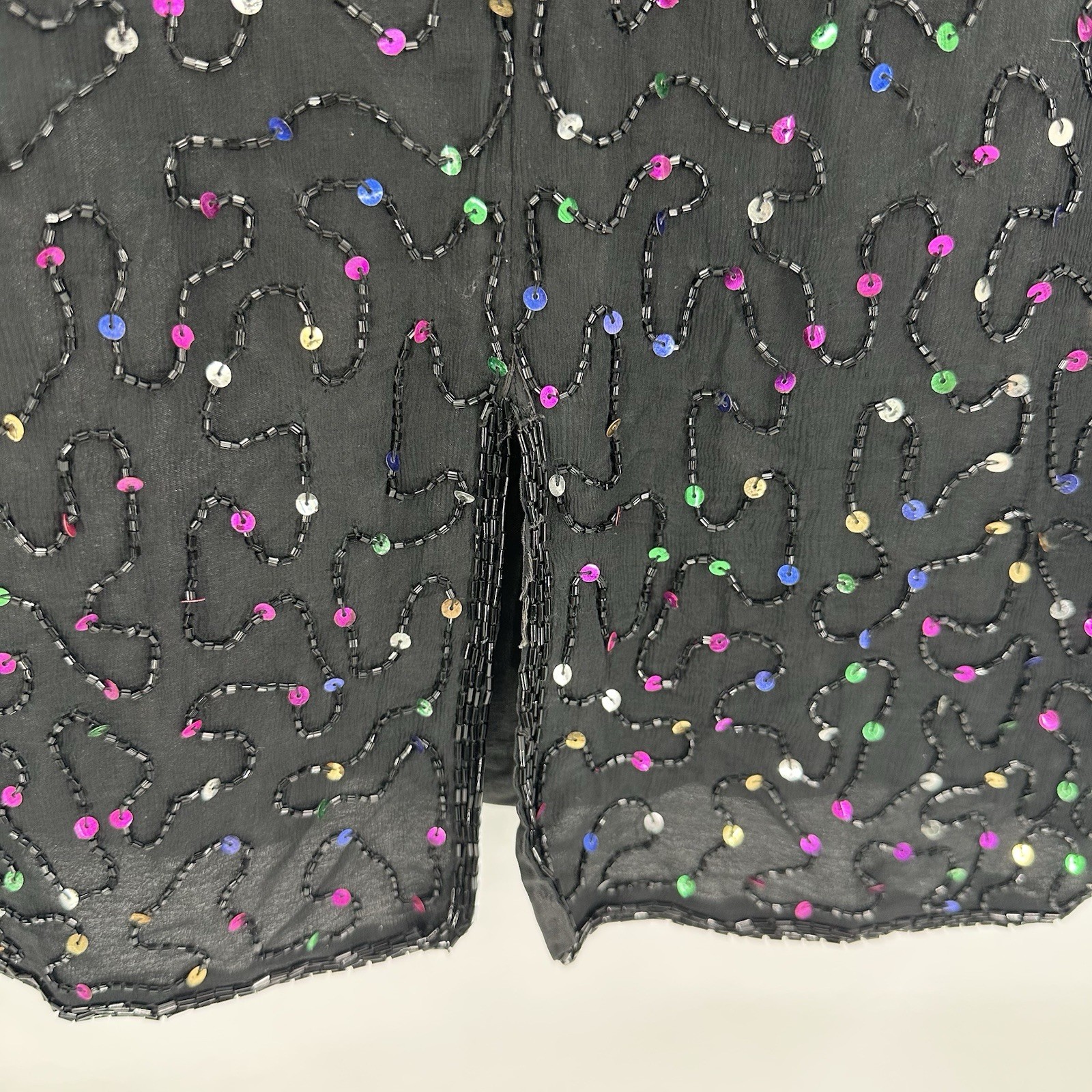 VTG Silk Sequin Beaded Dress Party 80s Sparkle NYE 90s Cocktail Homecoming Large