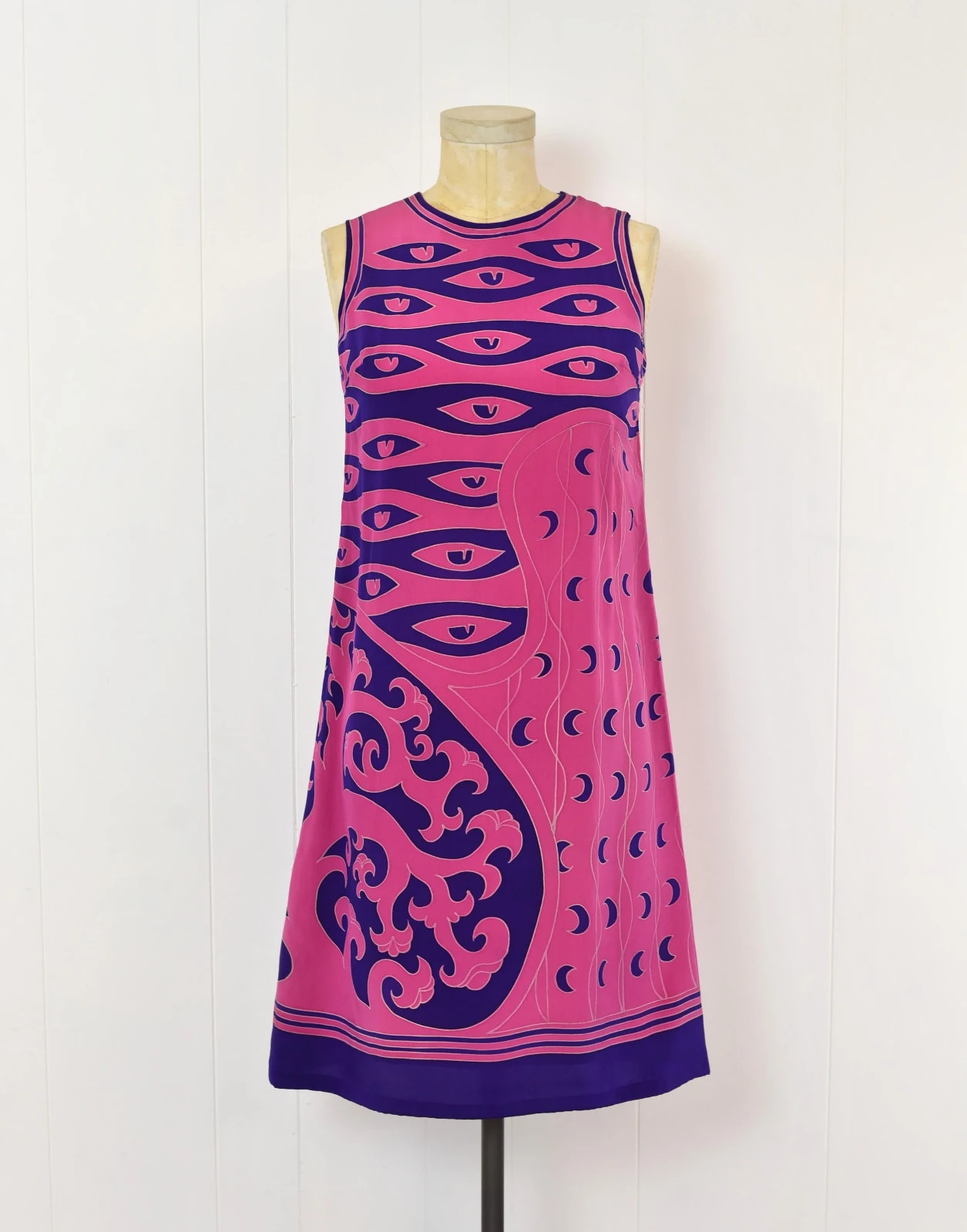 Vintage Chloé Pink Purple Silk Printed Dress with Belt