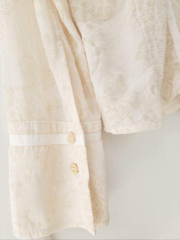 Vintage 90’s Marc Cain Woman Silk Blouse Chiffon Lace Shirt Ivory Buttons Size 4