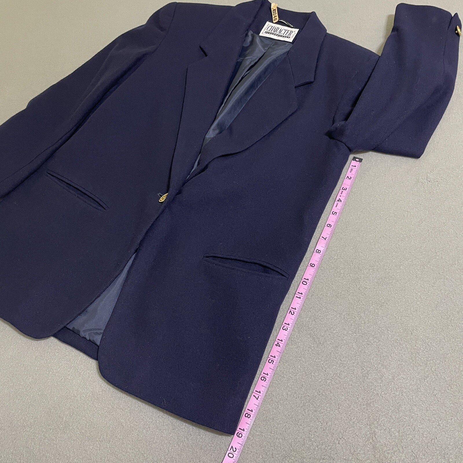 Vtg Womens WOOL BLAZER JACKET Gold Accent Buttons Preppy 90s Academic Navy Sz 8