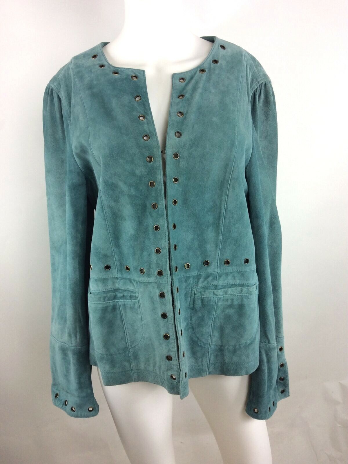 Sharon Young Vintage Women Leather Jacket Blue Large (42)