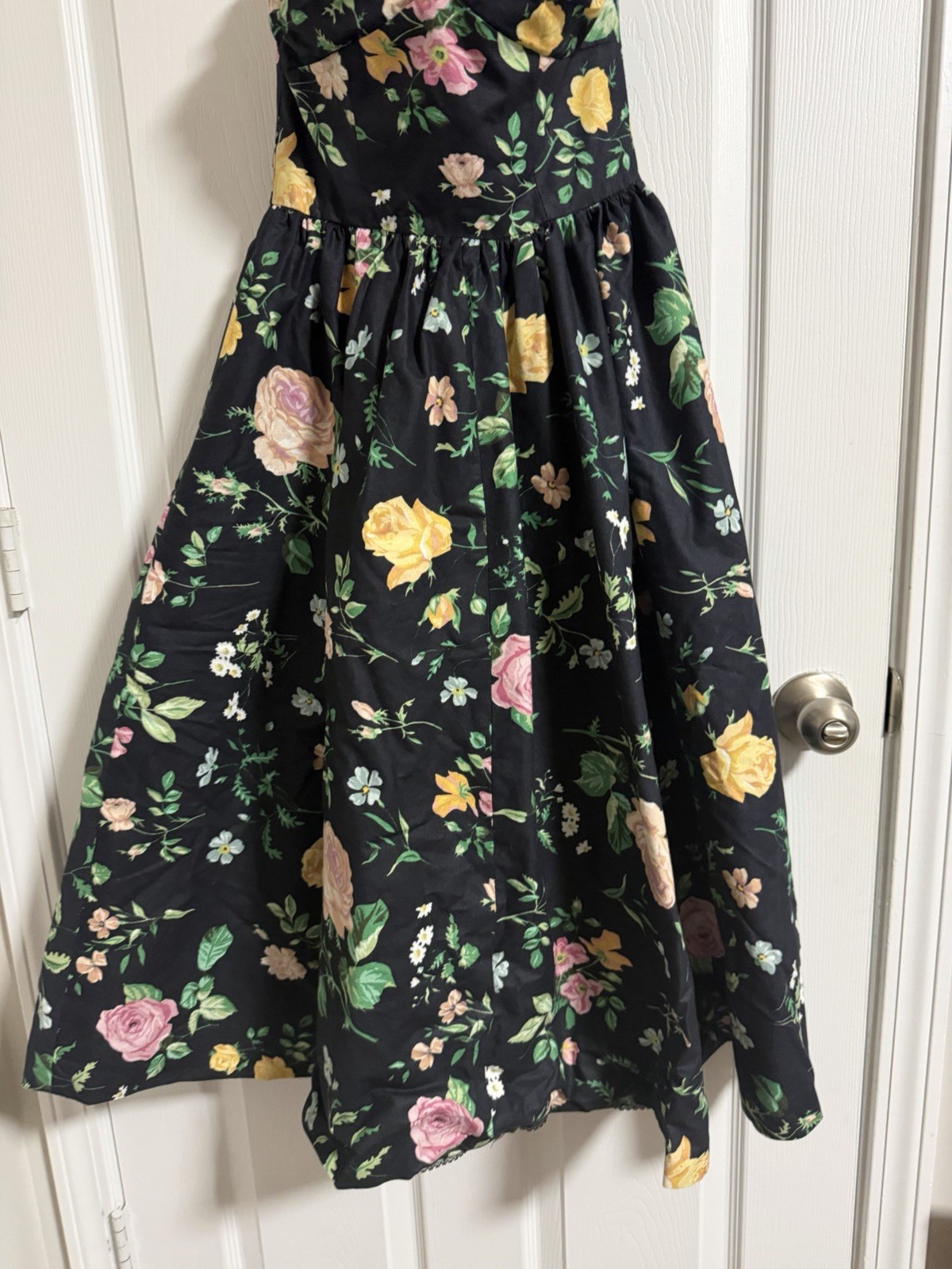 Vintage 80s Cottage Core Black Floral Prom Party Dress Gilbert-Pavell Size 4