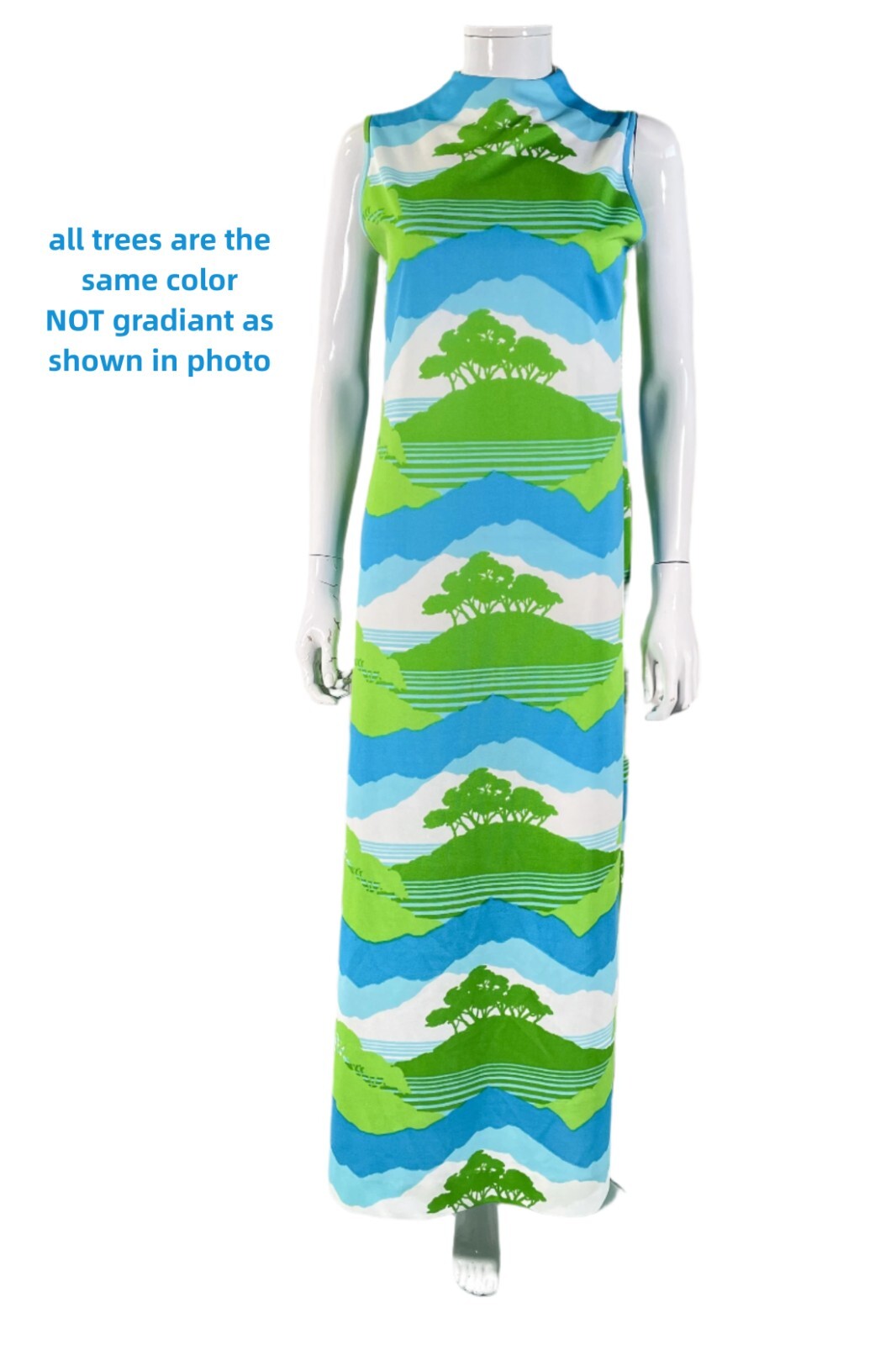 Vintage Maxi Dress Trees/Nature/Novelty Print, Bohemian Hippie Dress S