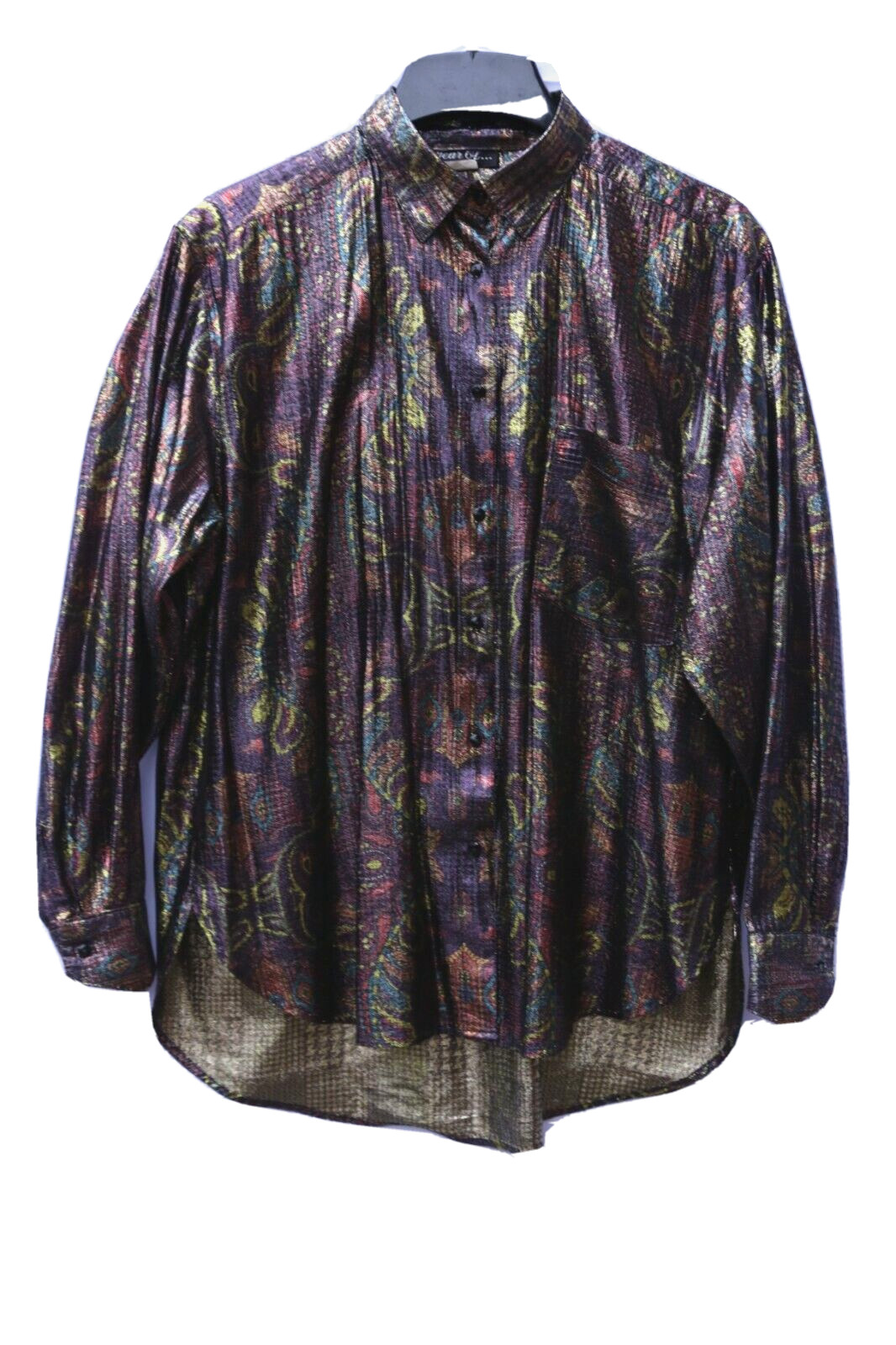 VGT Year Of Metallic Iridescent Paisley Disco Shirt Christmas 90s GLAM Shiny M/L