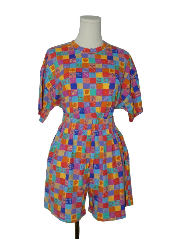 Vintage 90s Ken Done Art & Design All-over Print Shorts T Shirt Co-ord Set Sz L
