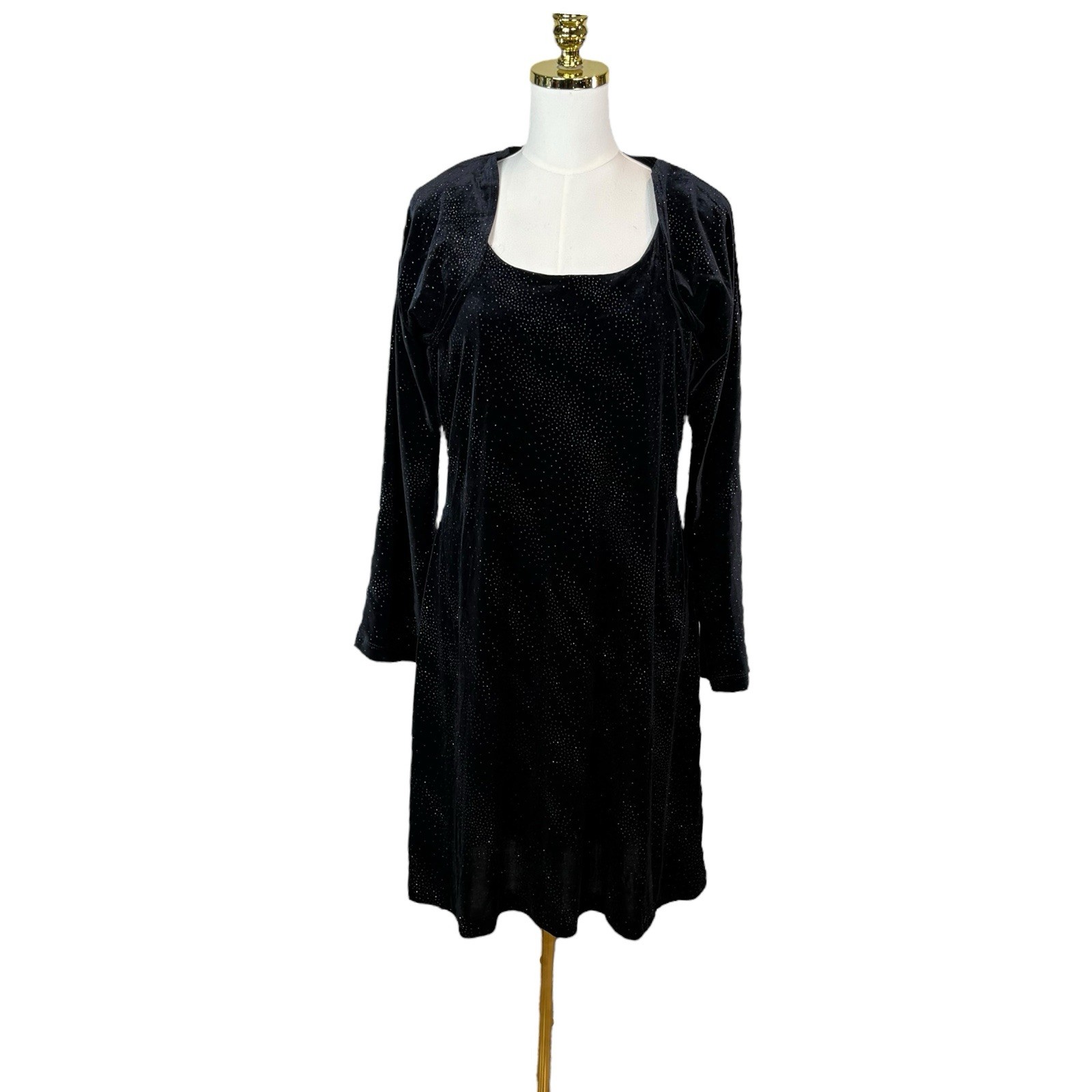 VTG Molly Malloy Evening Black Velvet Sparkle 2 Pc Dress & Jacket Set Size 12
