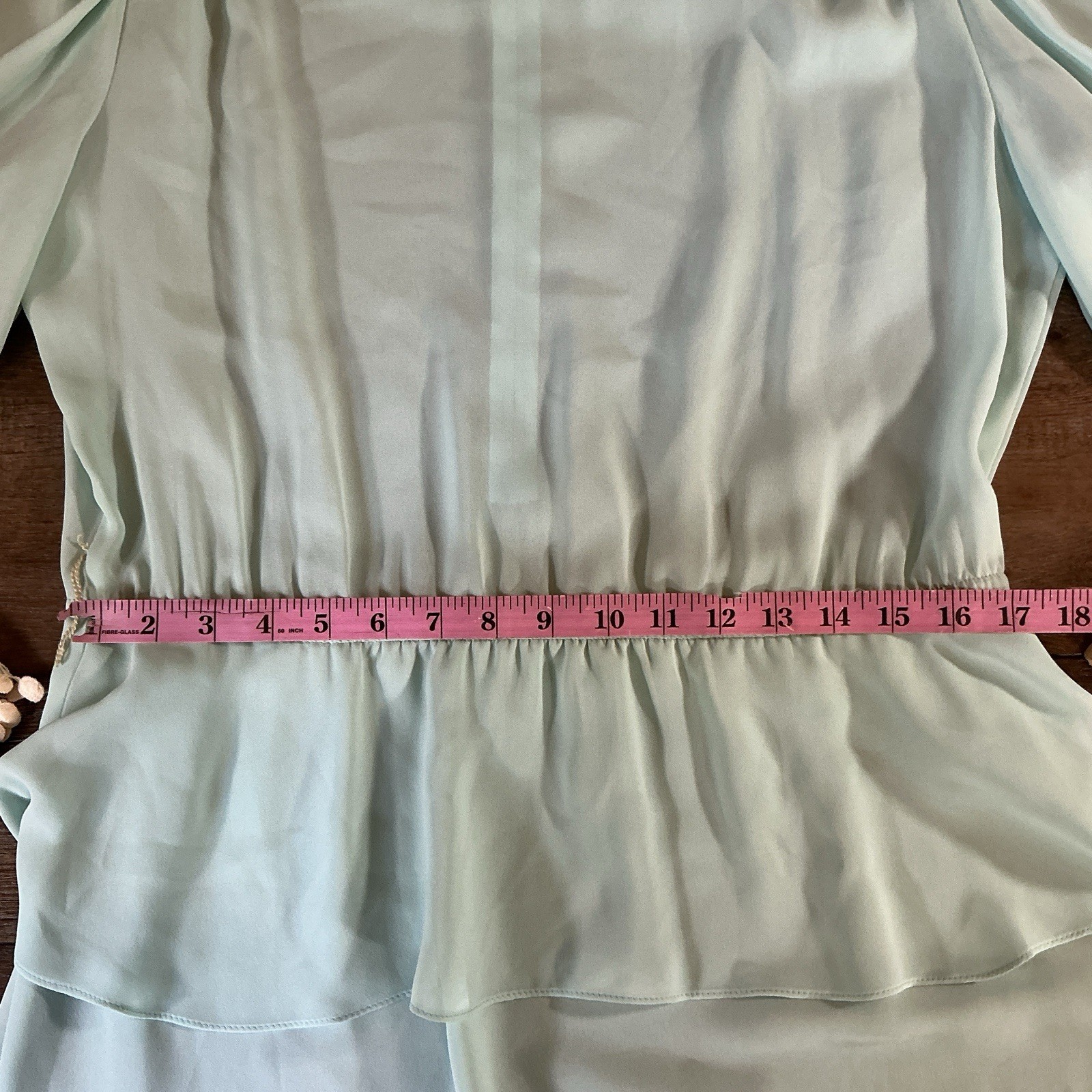 VTG Leslie Fay Petites Sz 14P Dress Mint Green Crochet Fringe Collar Peplum #41F