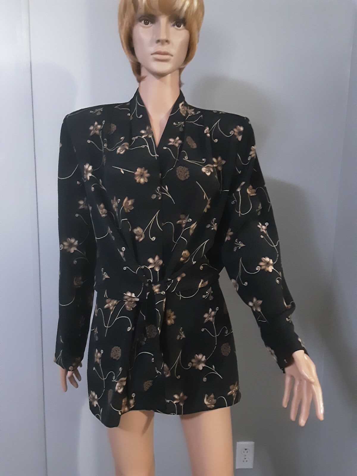 Francine 🌞083 Browner Women’s Top Blouse Black and Brown Floral Sz L Preowned