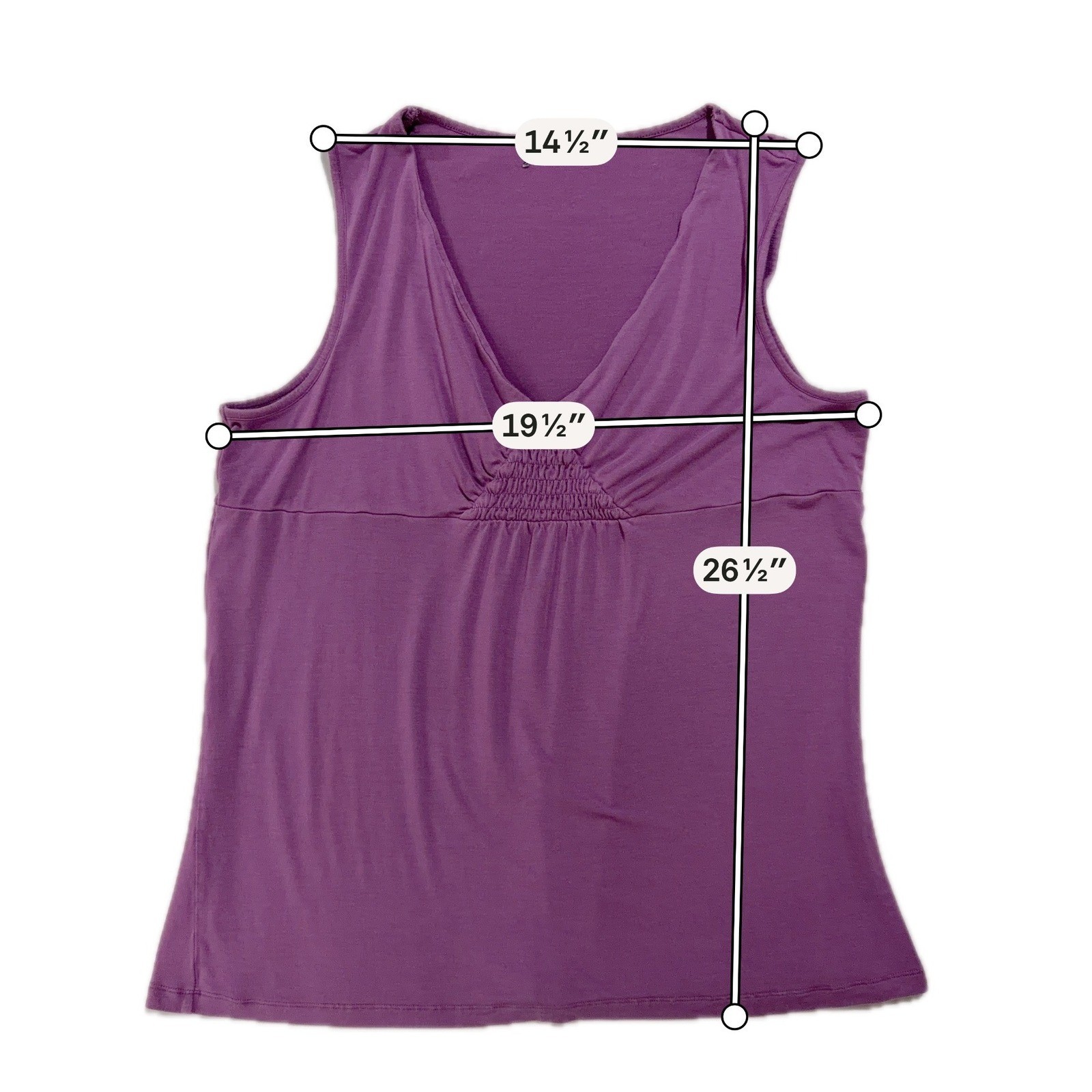 Purple Plum Sleeveless Deep V Neck Ruched Empire Waist Stretch Tank Top M L