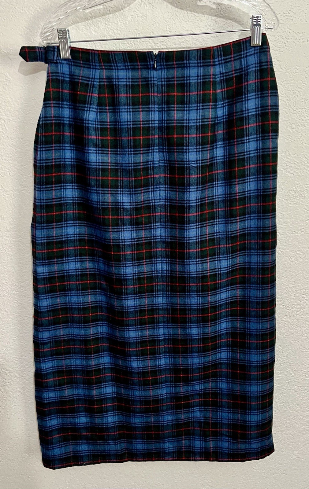 Crazy Horse Plaid Blue Red Tartan Midi Skirt Buckle Lined Highlander 12