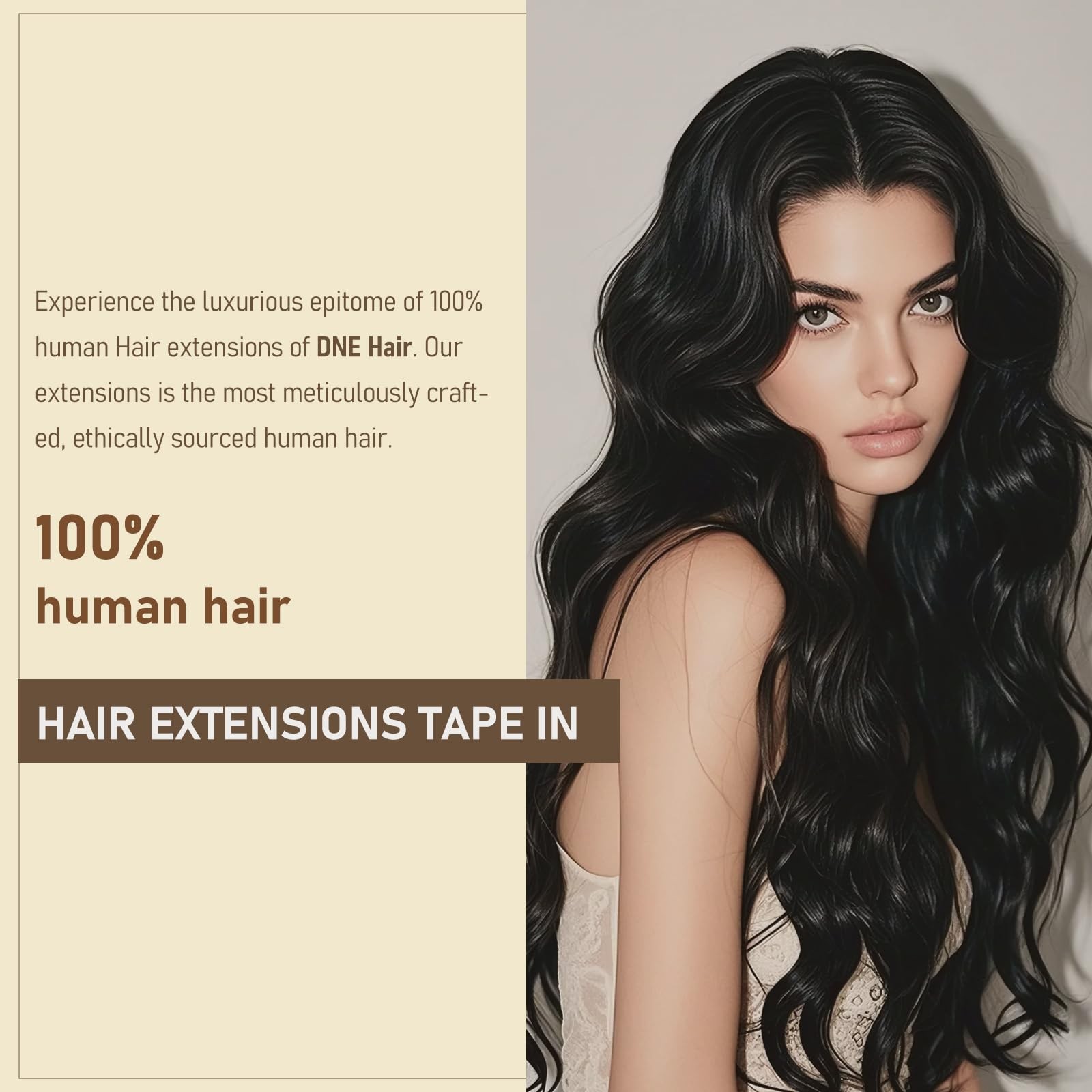 DNE 18″ Jet Black Remy Tape-In Human Hair Extensions 20pc/50g Straight