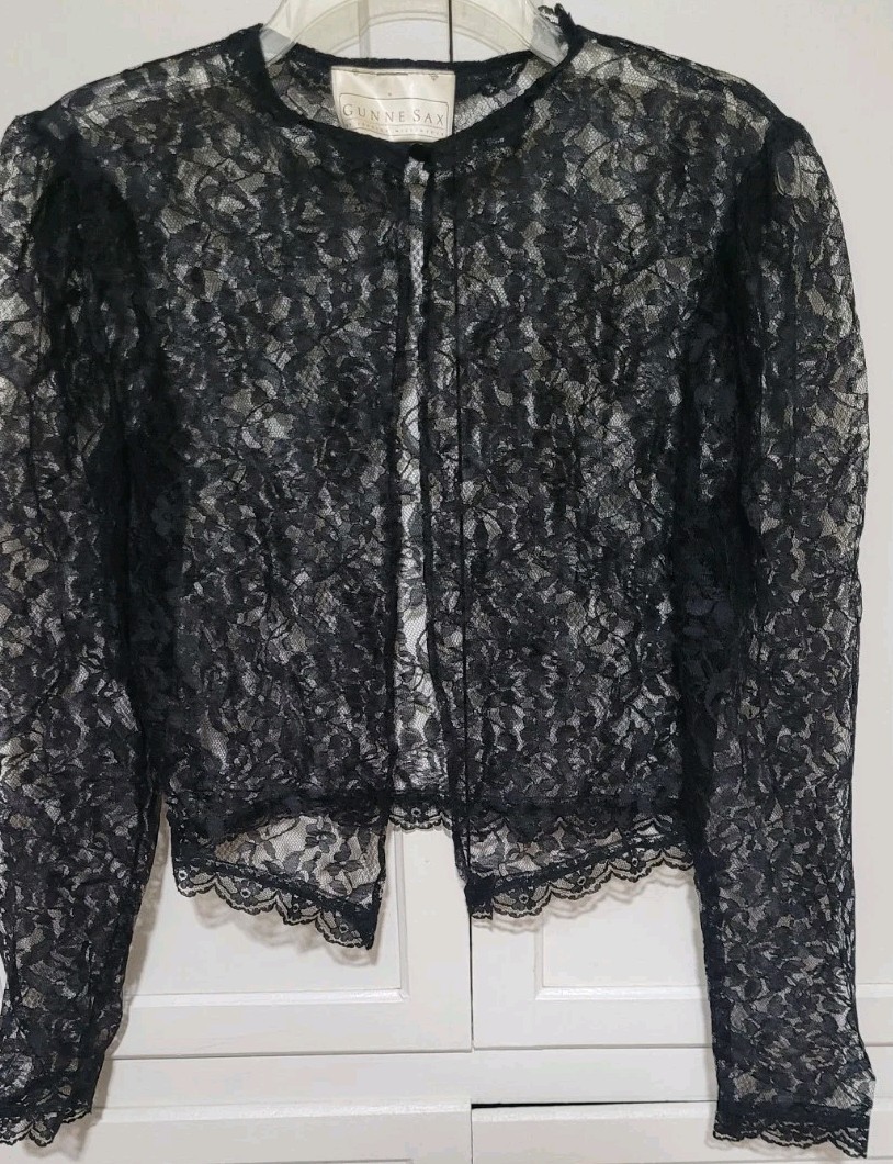 GUNNE SAX VINTAGE🌟VELVET~LACE,~SEQUIN~ STRAPLESS~TULLE UNDERSKIRT & SHRUG RARE