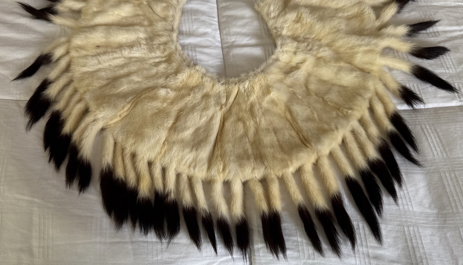 Vintage Ermine Fur Stole Champagne Blonde Color With Dark Brown 45 Tails