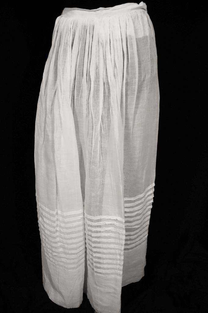 Antique Edwardian French White Sheer Pleated Cotton Petticoat Size 28-29″ Waist