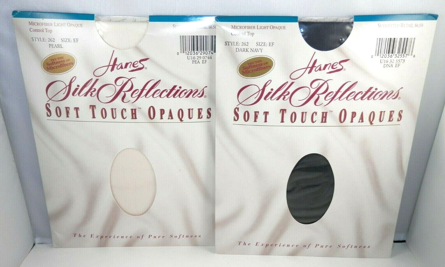 2 Pair Vintage Hanes Soft Touch Opaque Pantyhose Size EF Pearl Navy Microfiber