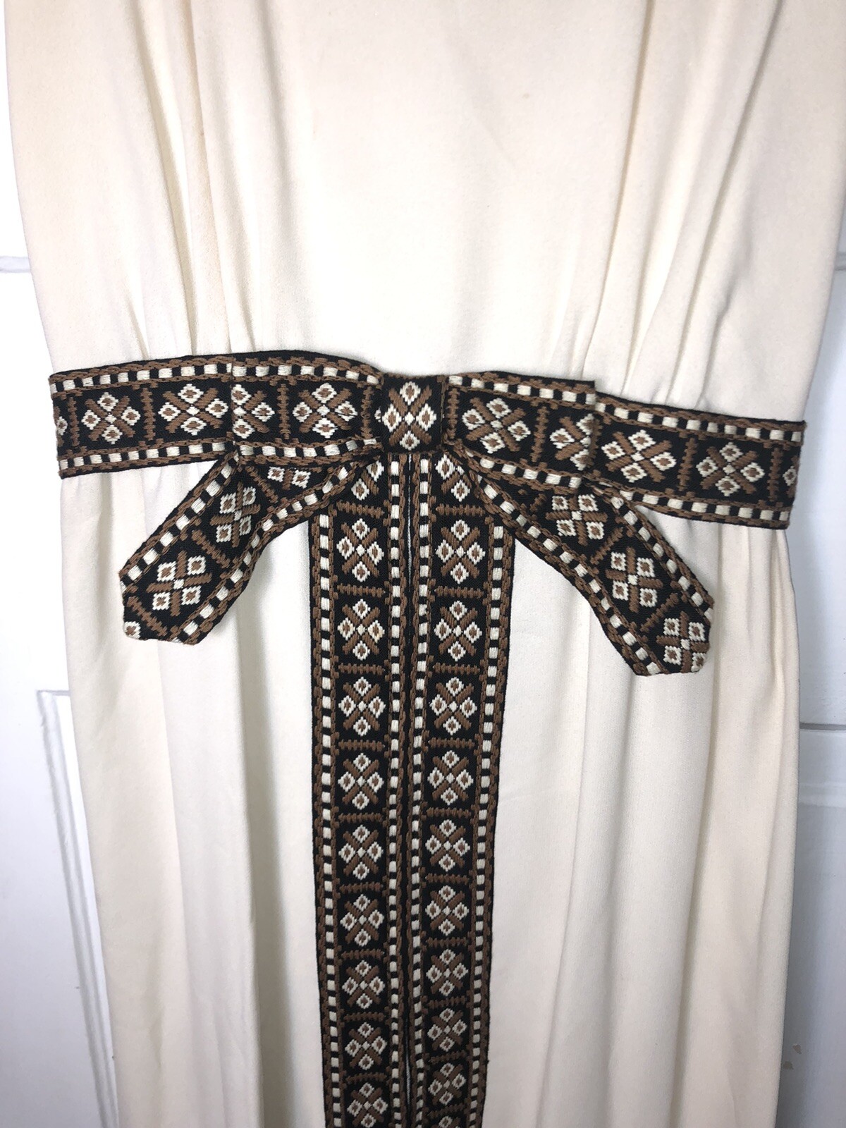 Vintage 60s 70’s Women Medium Dress Neutrals Sleeveless Maxi Ruffles Homemade