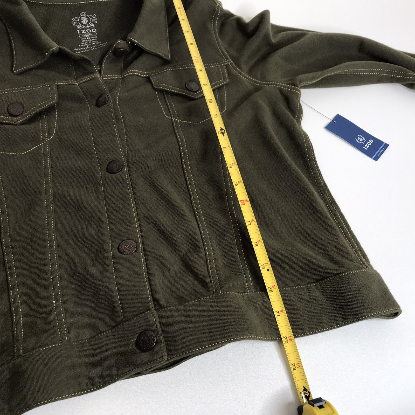 VINTAGE IZOD Womens L Jacket Khaki Green Button Jean Jacket Army Style NWT