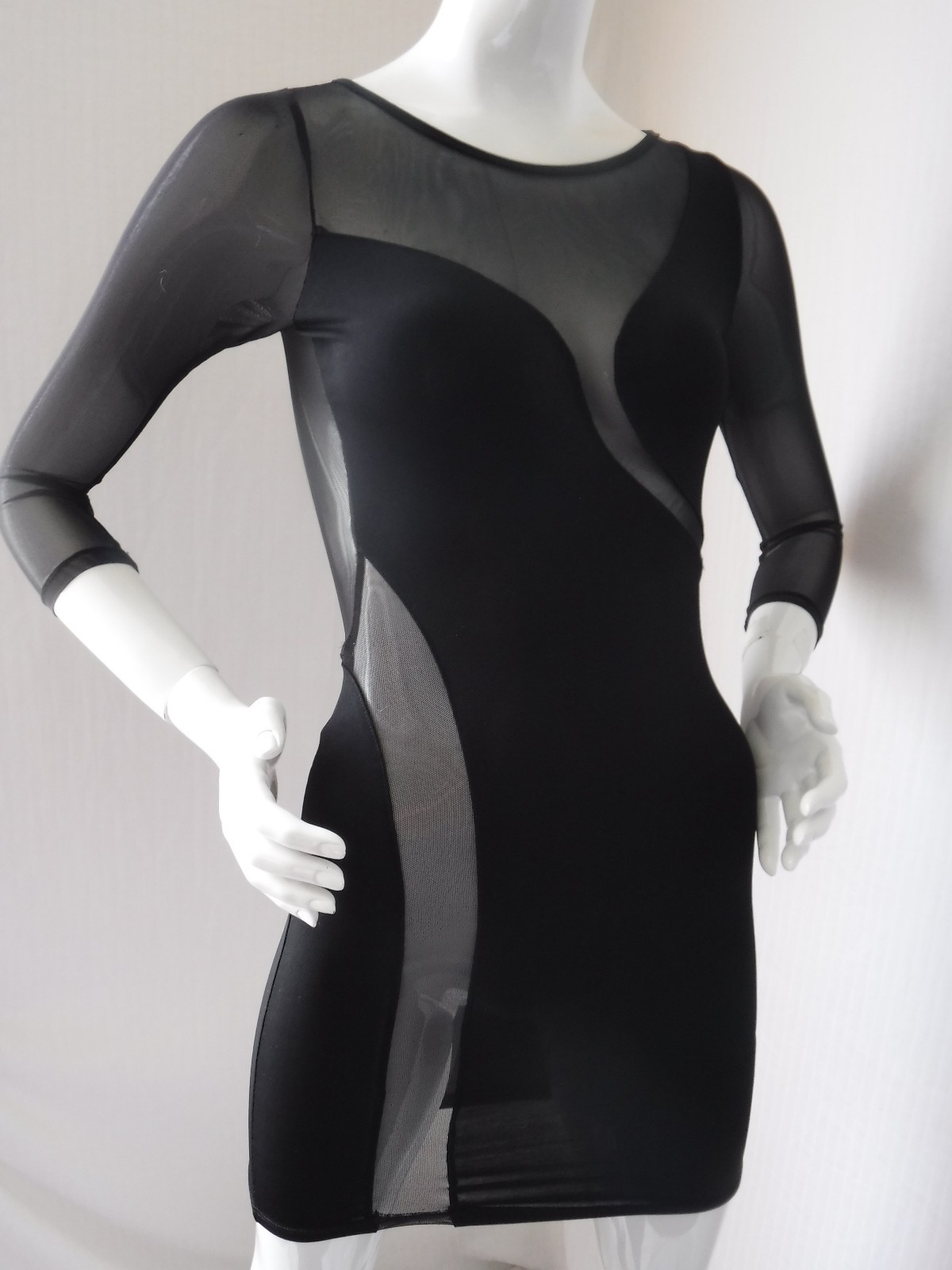 VTG FREDERICKS of HOLLYWOOD Super Sexy!! BodyCon Mini Dress w/Sheer Mesh XS New