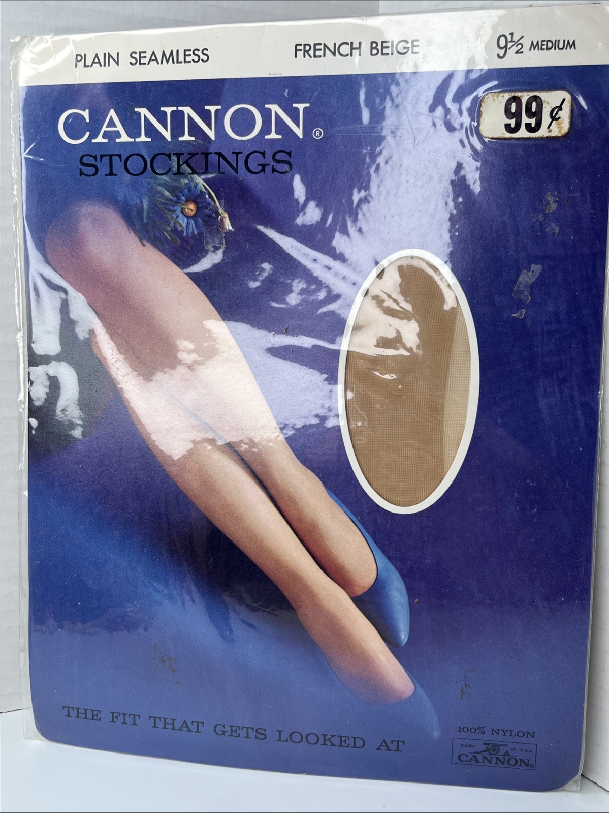 1 Pair 1960s CANNON Sheer Stockings Plain Seamless 9 1/2 Medium French Beige