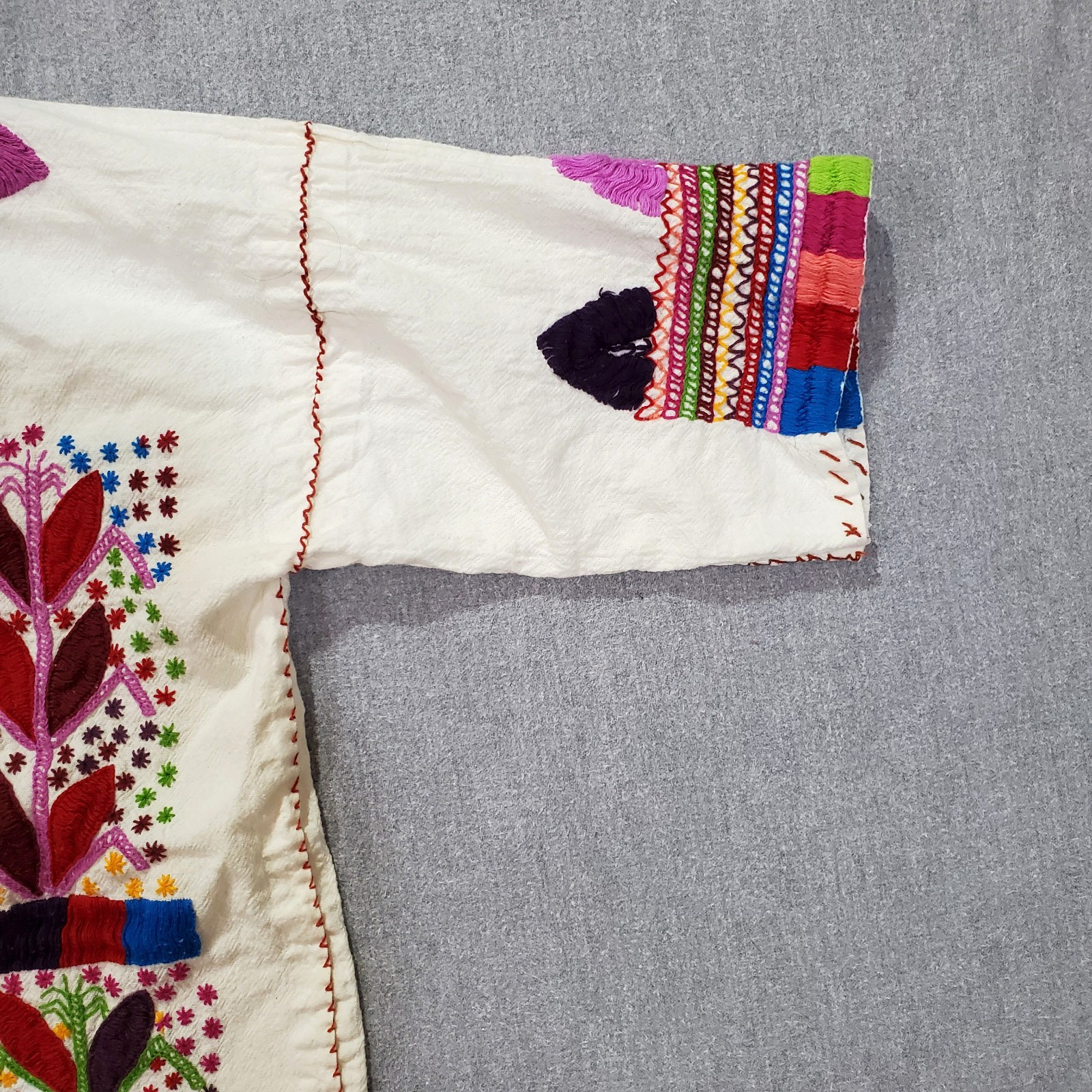 Vintage Handmade Embroidered Mexican Ethnic Cotton Blouse Boho Folk Top