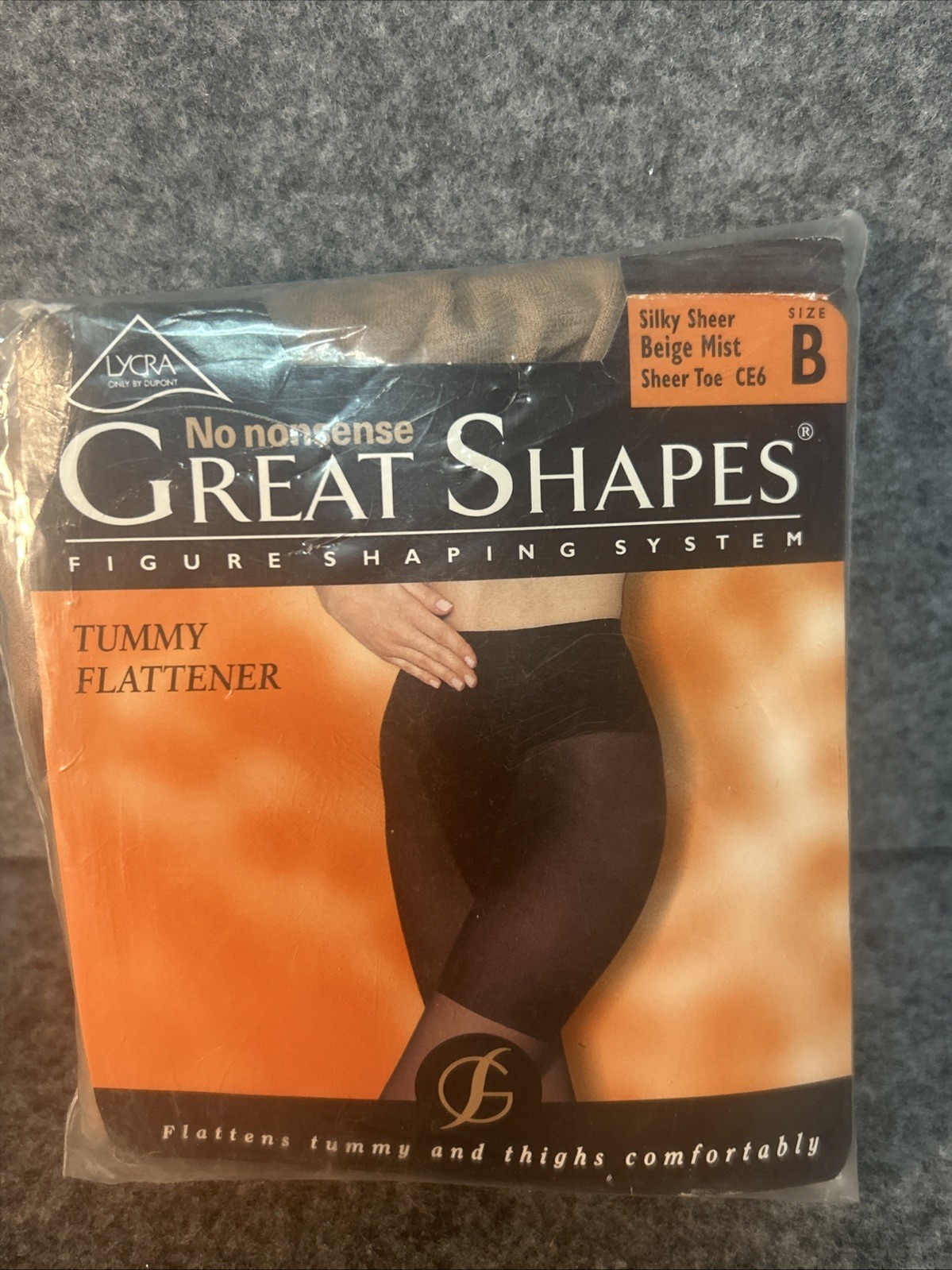 Vintage No Nonsense Great Shapes Size B Beige Mist Sheer Toe CE6 Tummy Flatten.