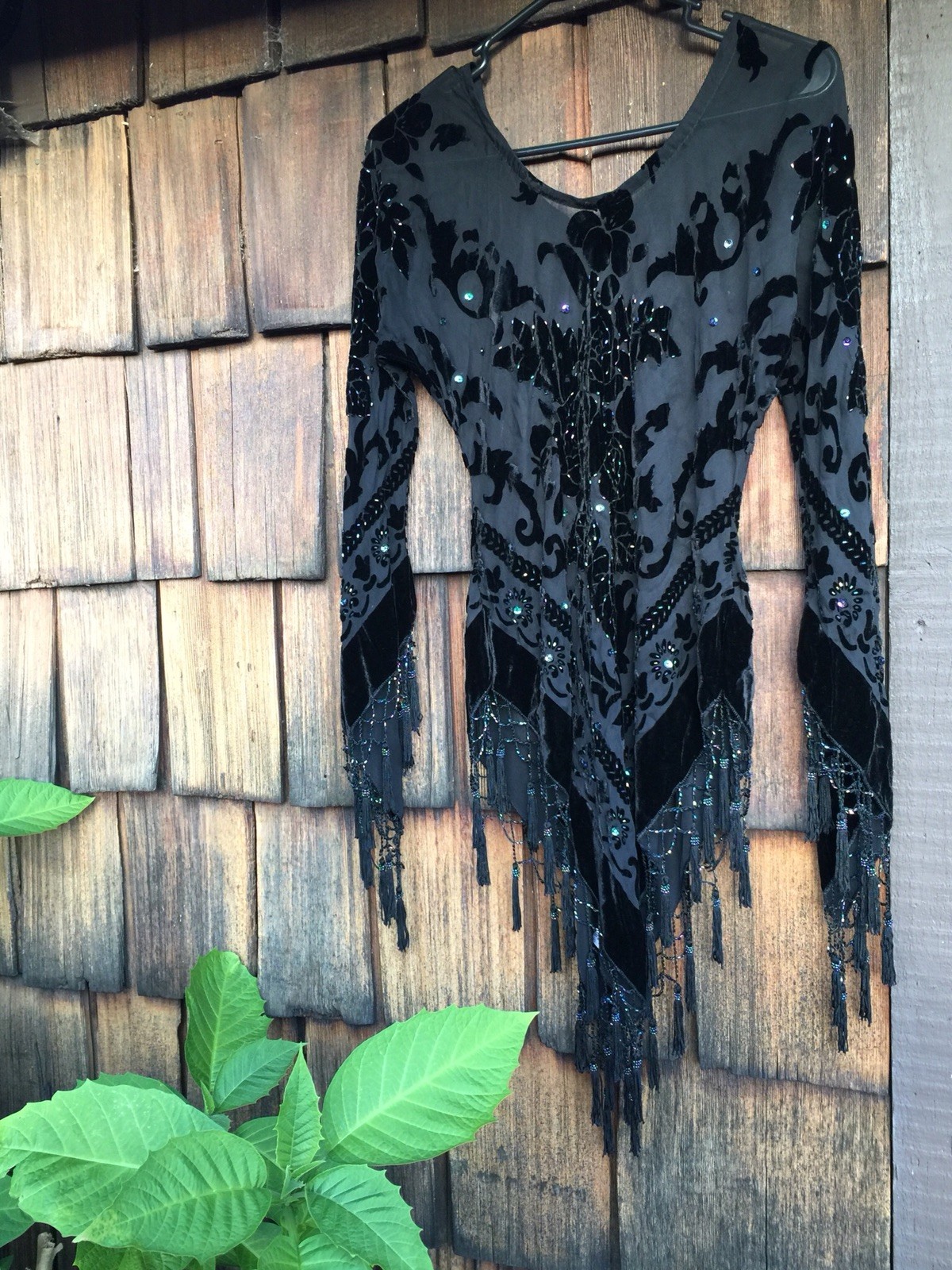 Jinjiao Vintage S / M 25% Silk Blouse Sheer Top Beaded Fringe Sequins
