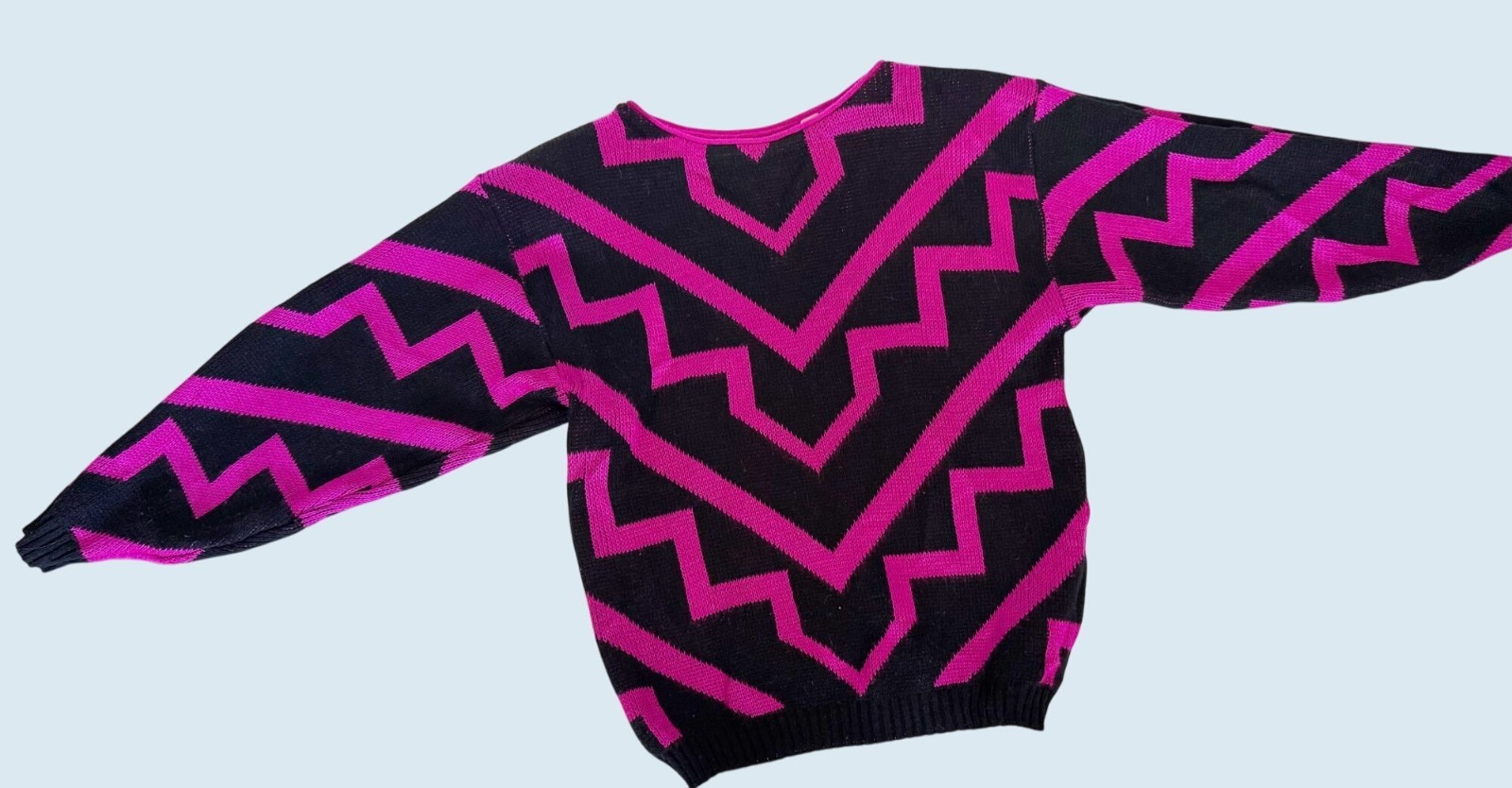 Vintage BRISTOL COURT Hot Pink & Black Geometric Sweater 1980s Sz S