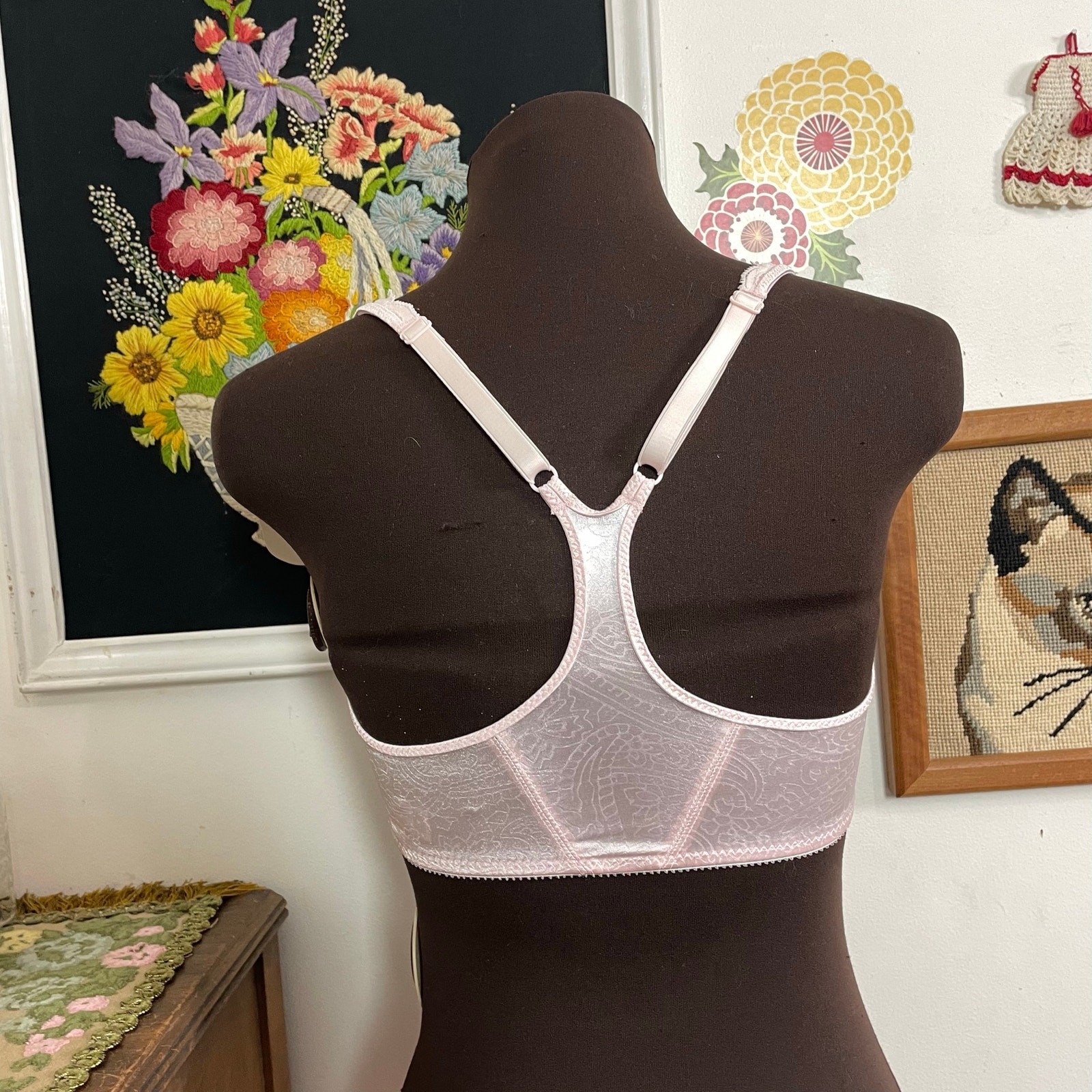 Vintage Front Closure Bra 36C, 1980s Lilyette Pink Stretch Satin Racerback NWT