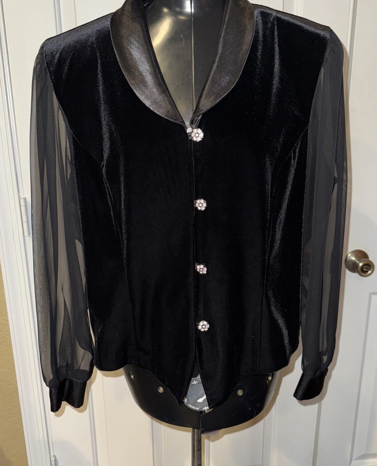 VTG Another Thyme Women Black Long Sheer Sleeve Jacket Blouse Top Velvet PXL