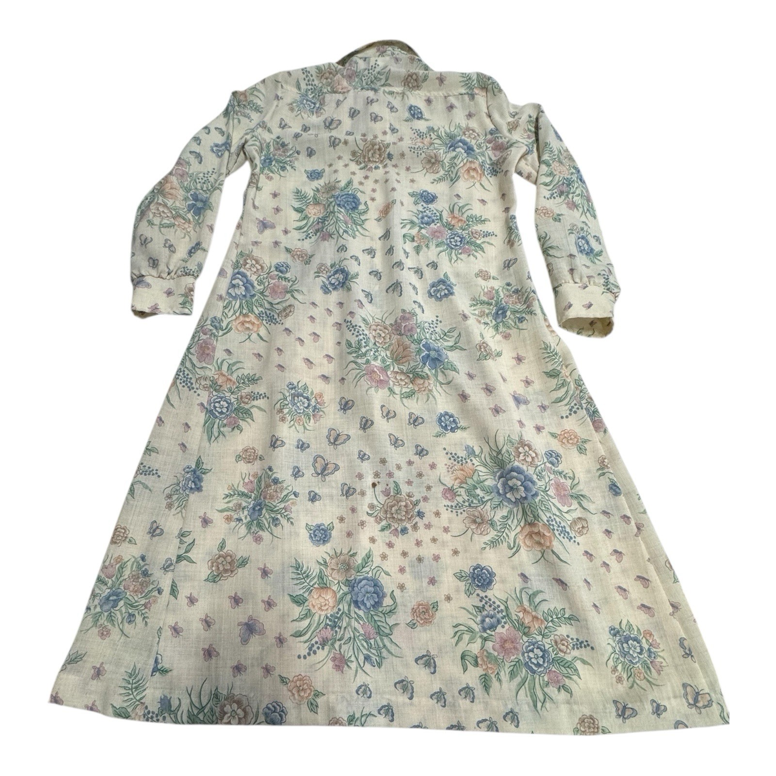 Vintage Kenny Classics 14 Poly Wool Blend Ivory Floral Butterflies AOP Dress