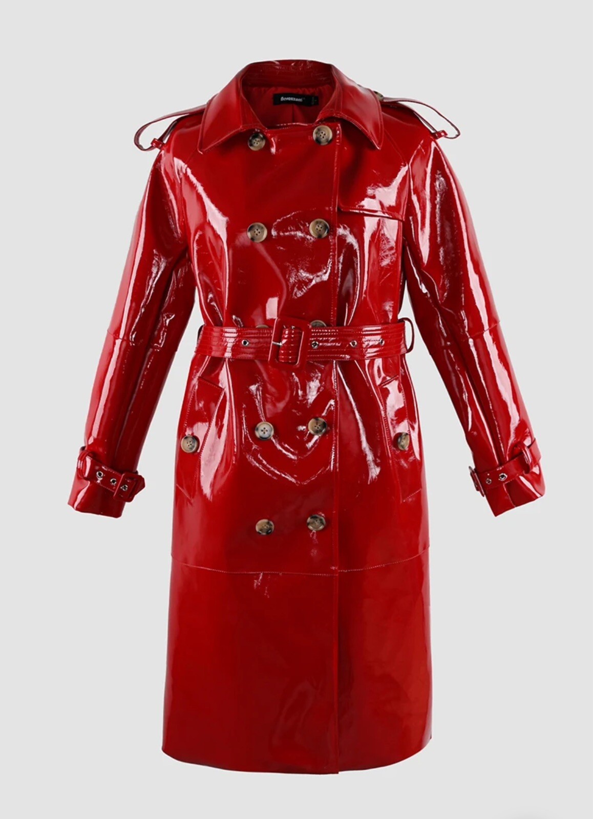 Runway Glossy Patent Vegan Leather Trench Coat Jacket RED L US8-10