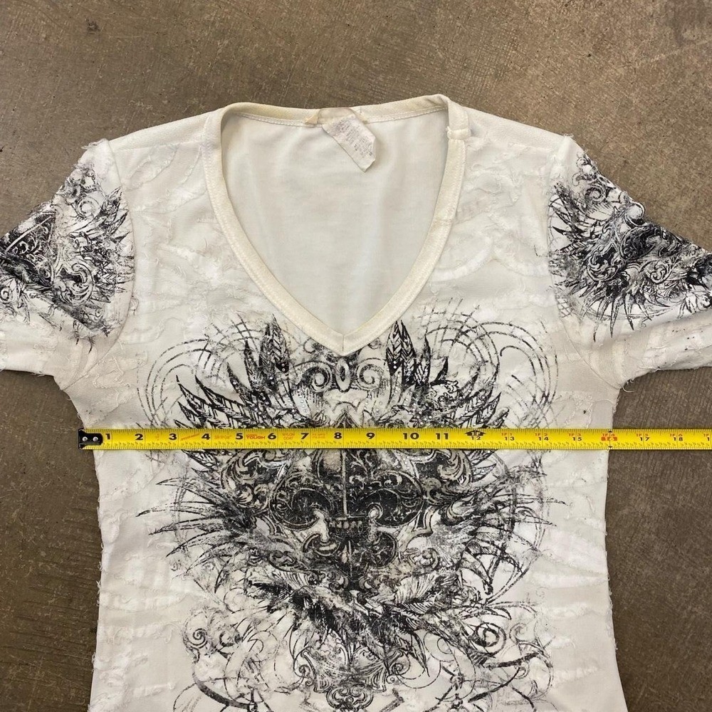Vintage Y2K Womens Skate Grunge Fleur De Lis V-Neck Shirt Size Medium