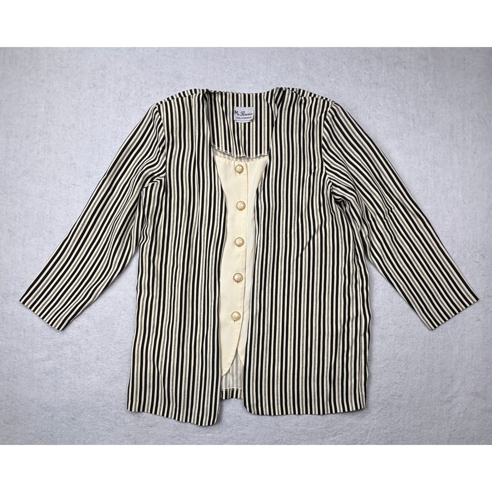 Ms. Basia California Vintage Striped Jacket & Vest 2 Piece Set Black White Sz 14