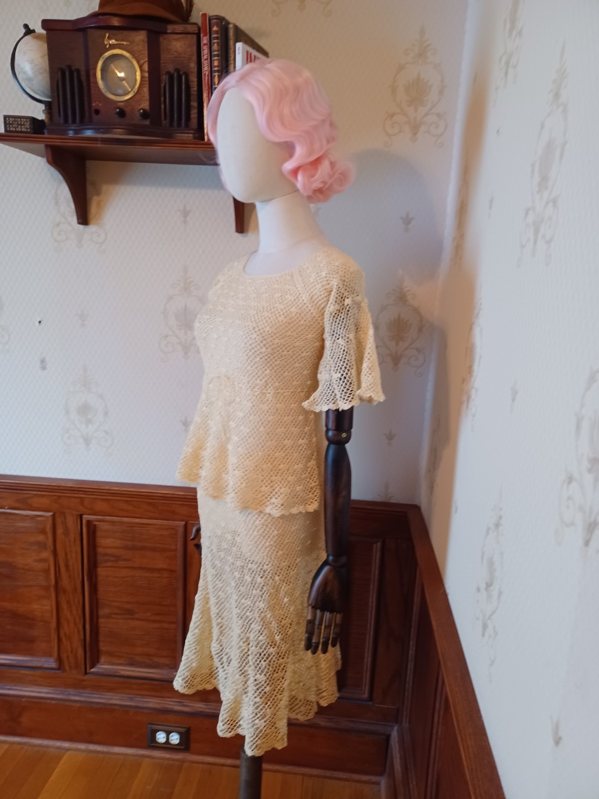 Vintage 1970s Boho/ Hippie/ Beach Wedding Ivory 2-piece Handmade Crochet Dress