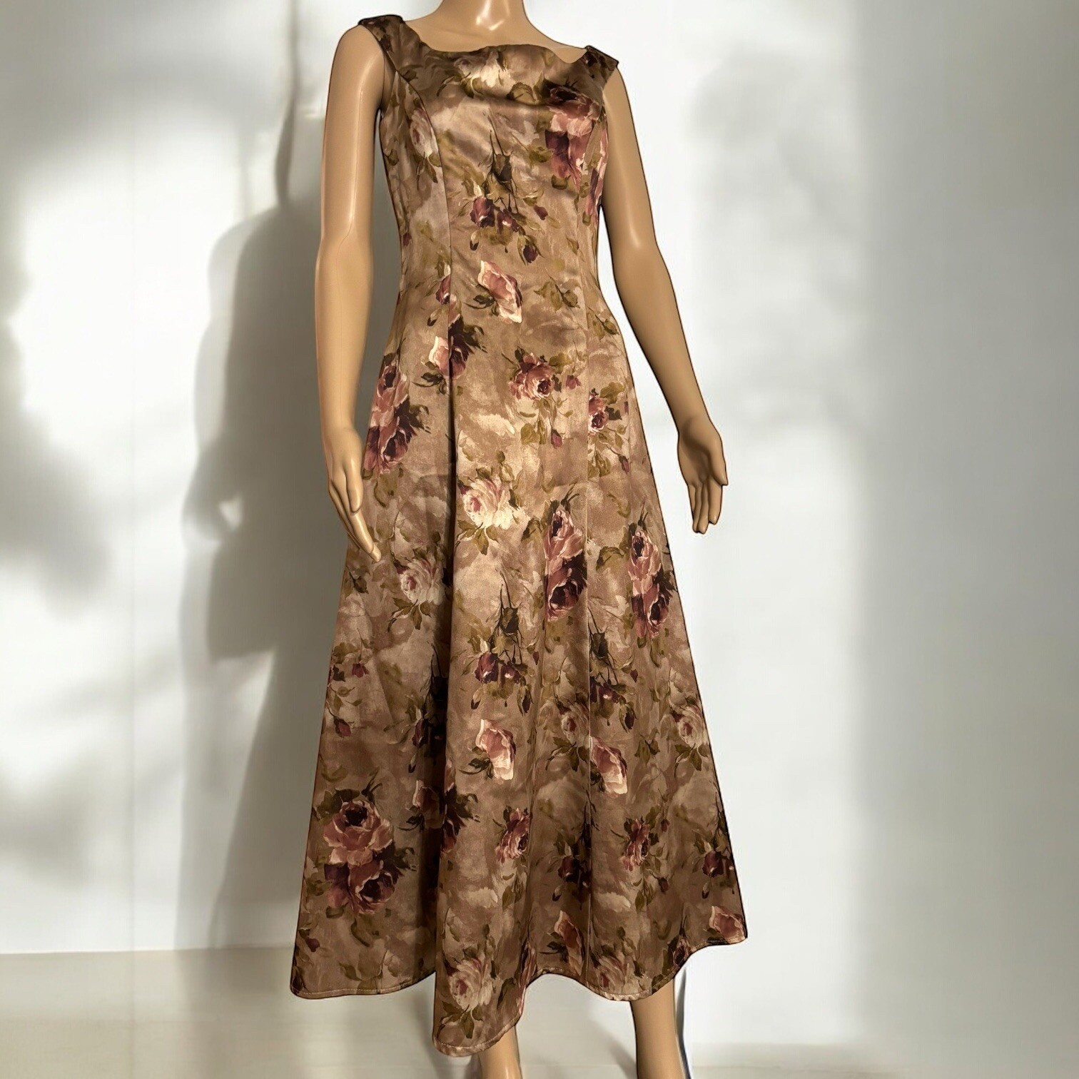 Vintage 70Ss Does 1950s Floral Fit And Flare Boat Neck Evening Dress True Vtg