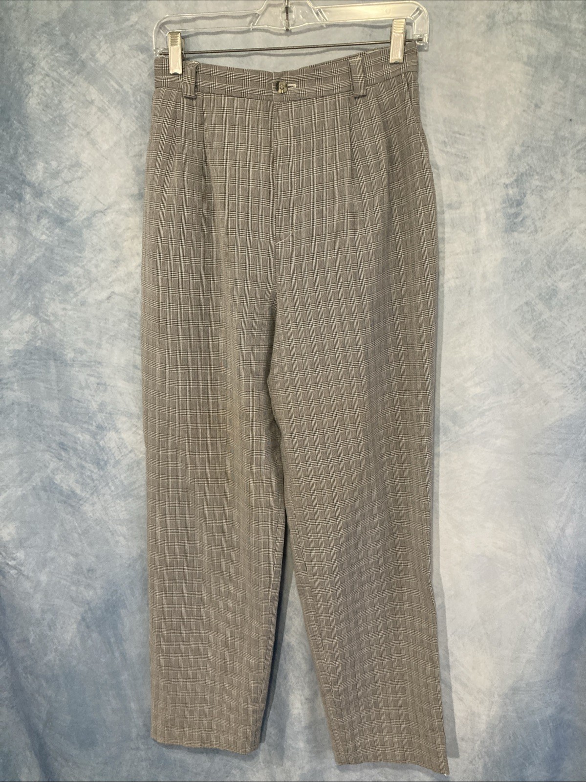 VTG 90s Reflections Eddie Haggar Pants Size 12 Black White Plaid Pleated Rayon