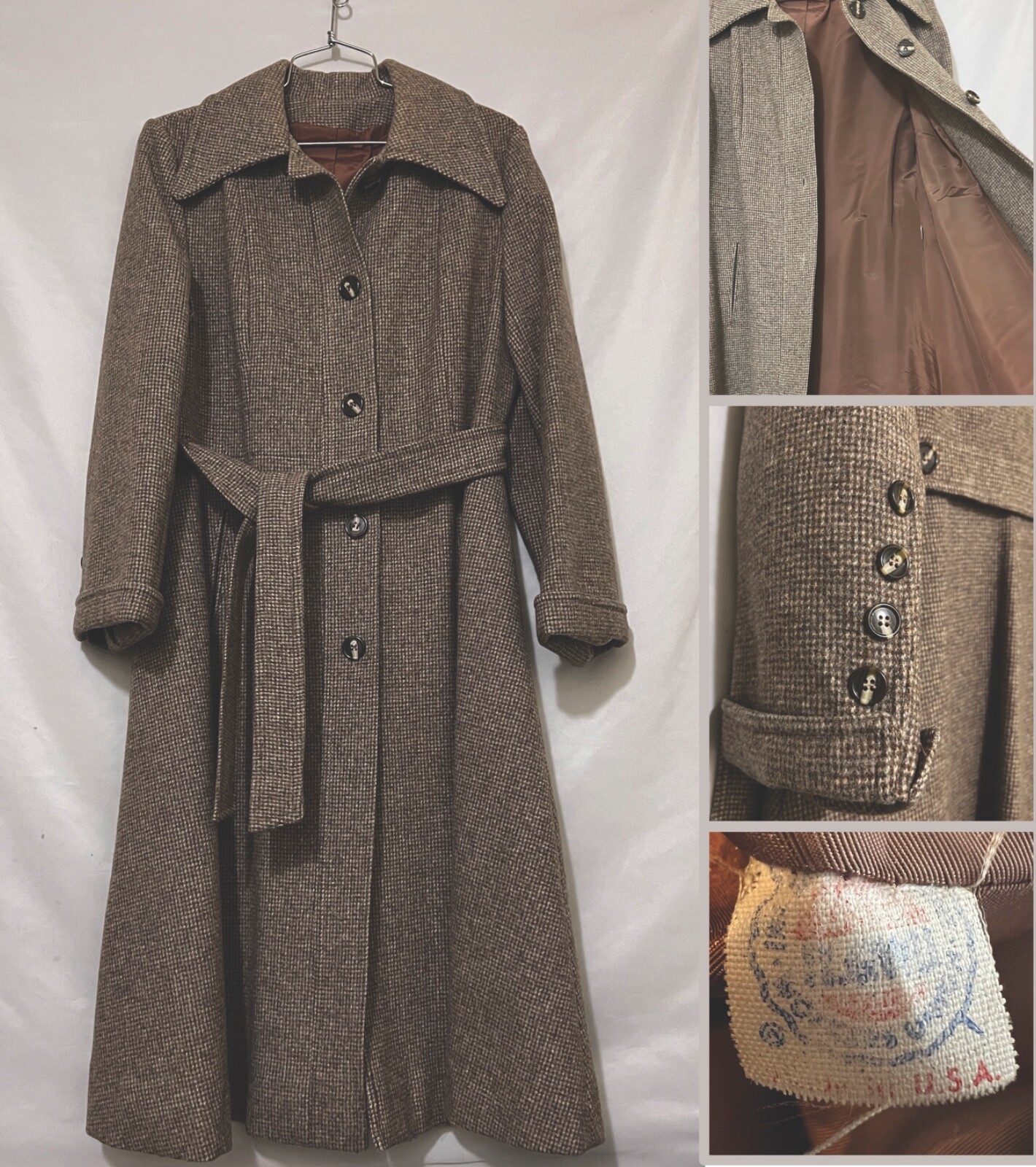 International Ladies Garment Workers Union Womens S Tweed Check Peacoat ILGWU
