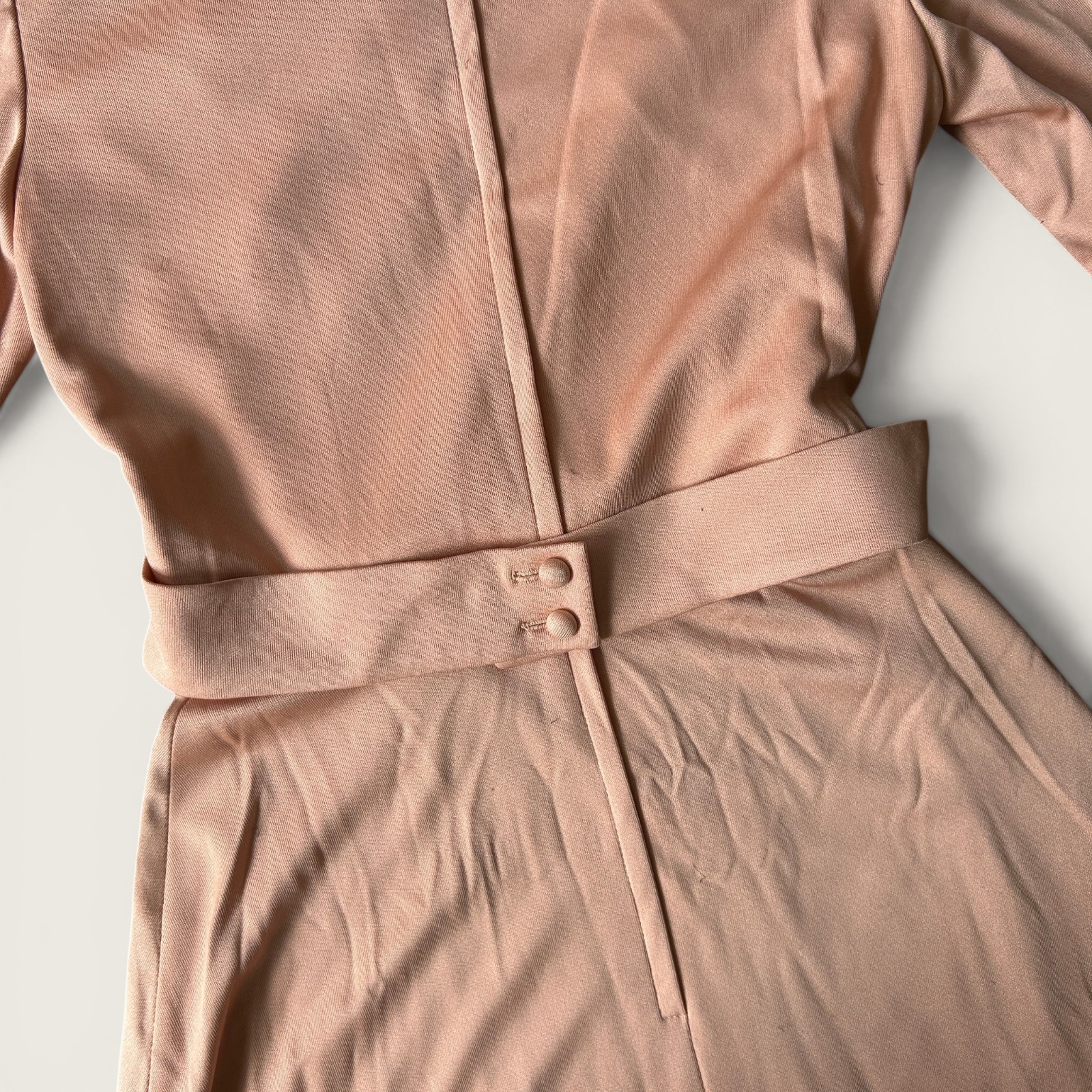 Vintage 1970s Lilli Diamond California Peach Pink Maxi Dress Belted Size 10