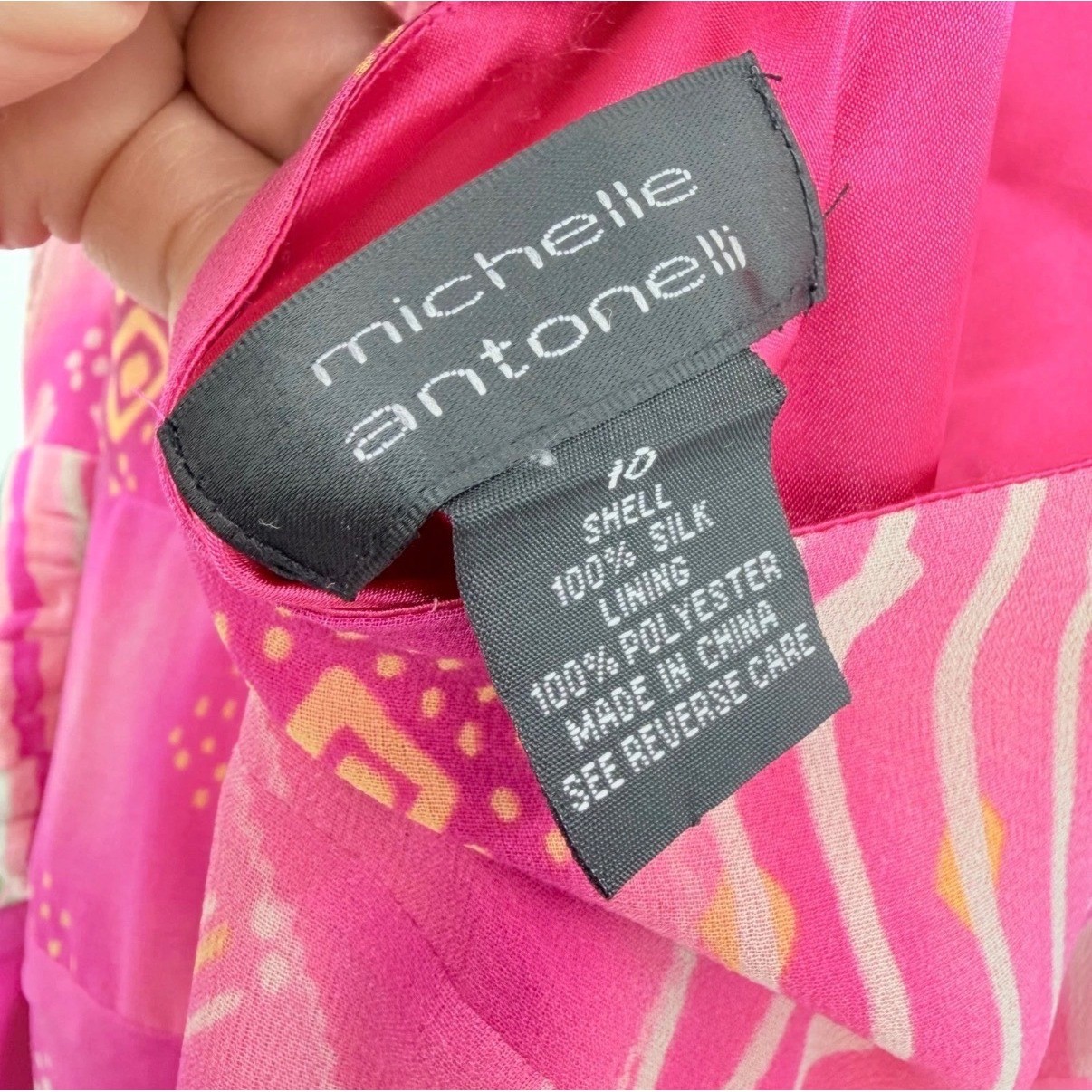 Michelle Antonelli Silk Halter Dress Womens 10 Pink Green Y2K Asymmetrical