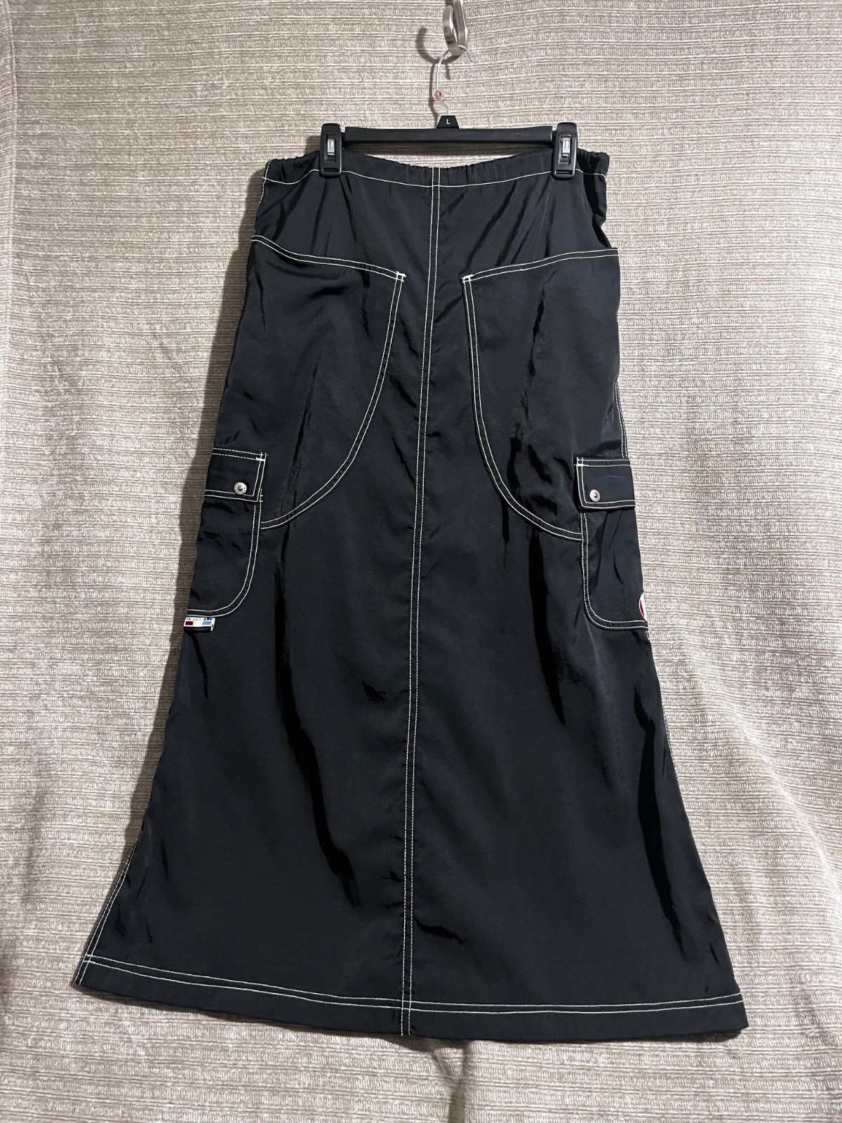 Vintage Y2K 90’s Nylon Kik Girl Drawcord Maxi Skirt Long Goth Black Women’s M