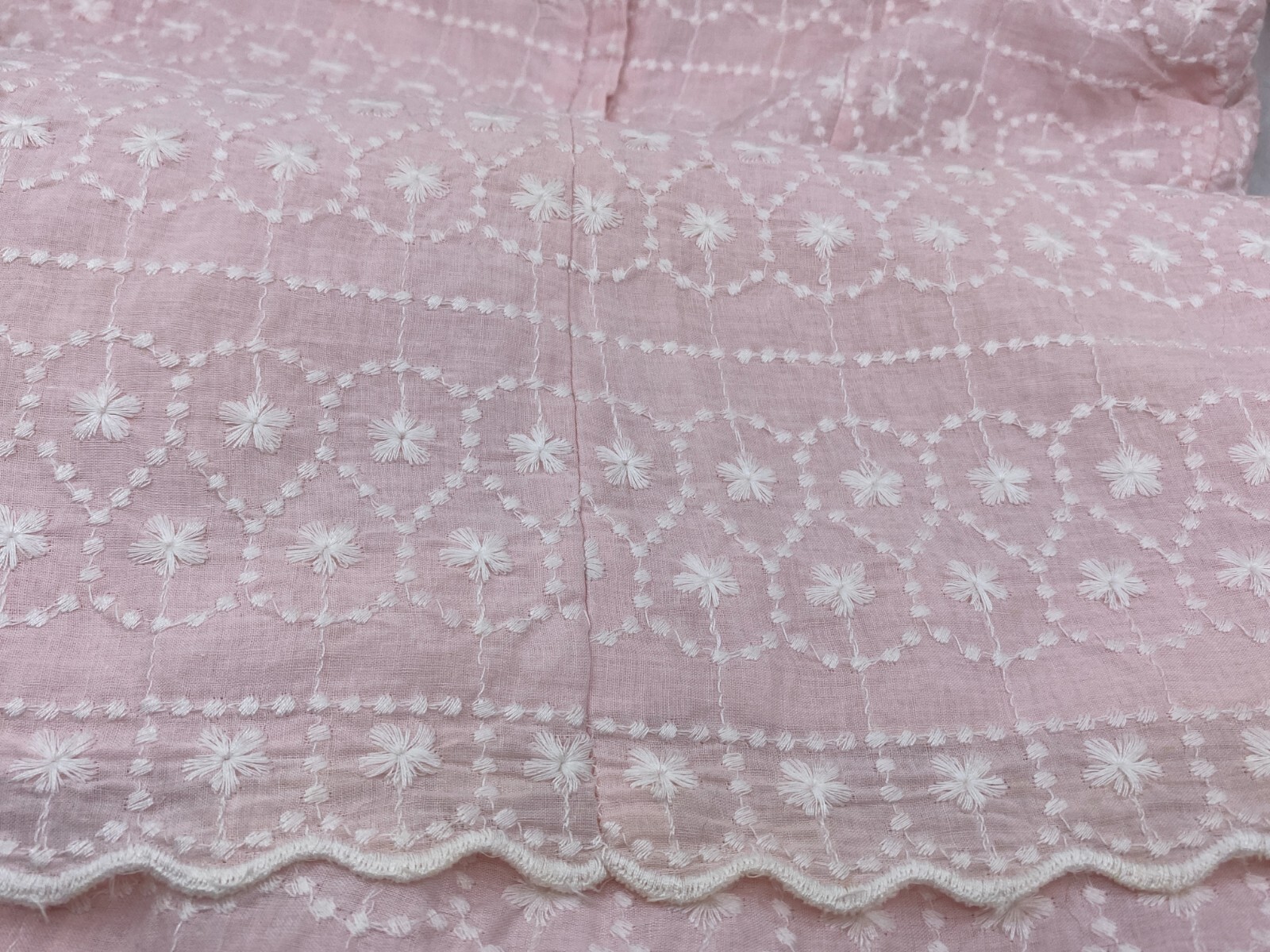 Vintage Handmade Dress Size XS to S Easter Spring Pink with White Embroidery