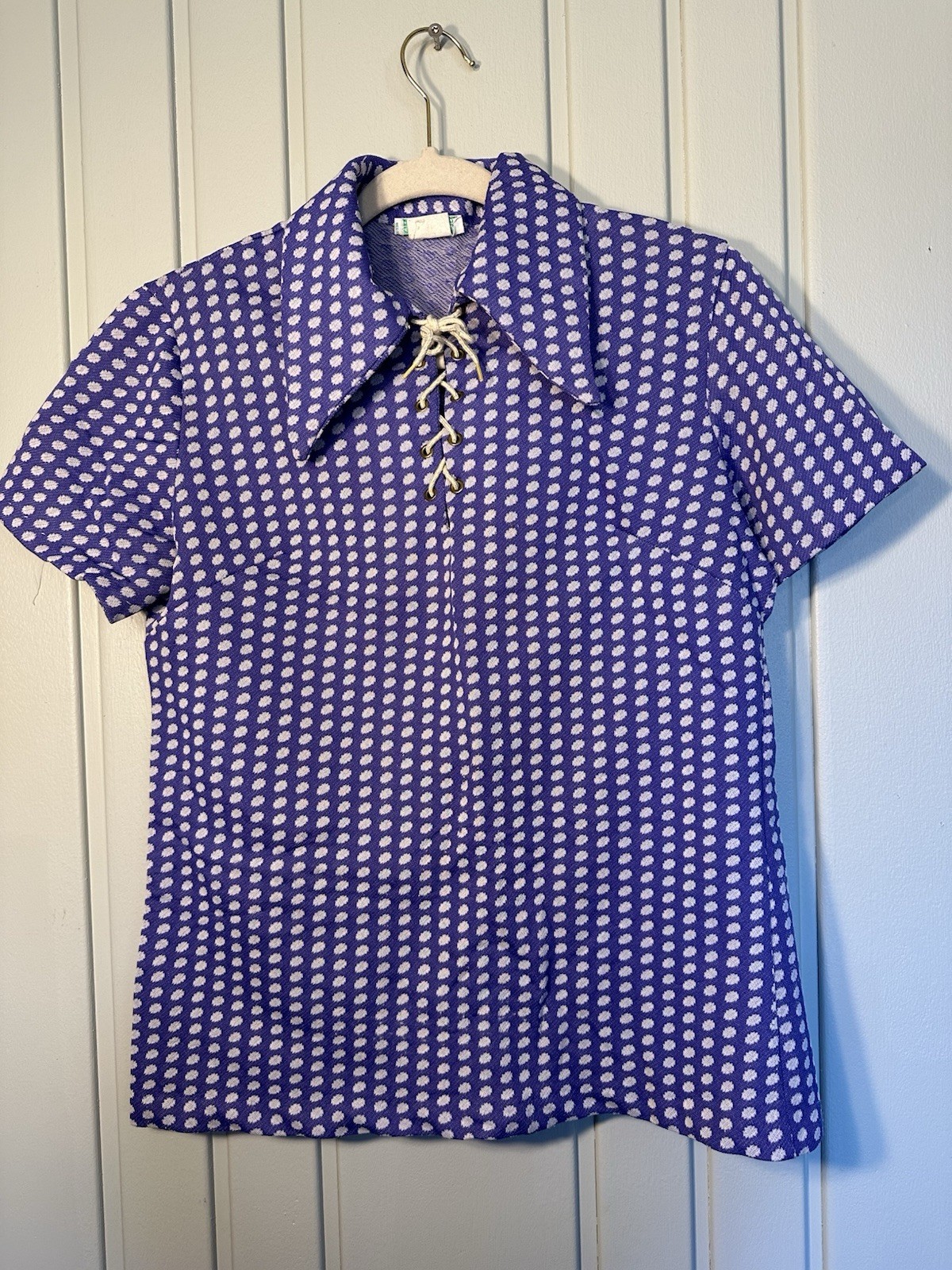 Vintage Jr Bazaar Sears Roebuck & Co Union Made Purple Polka Dot Blouse Shirt