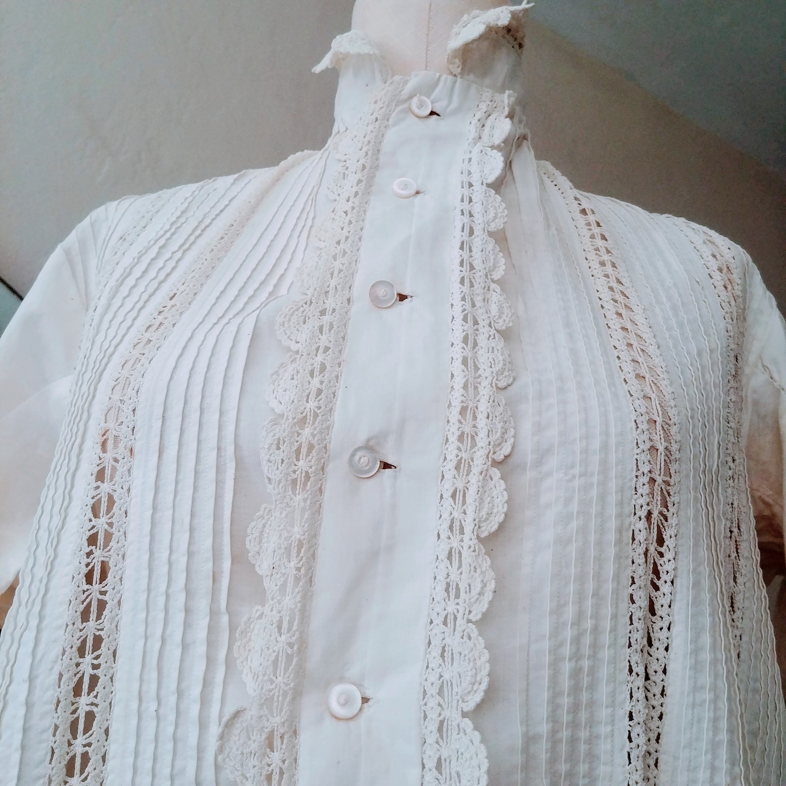 Antique Edwardian Victorian Cotton Lace Dressing Gown Robe Long Sleeve