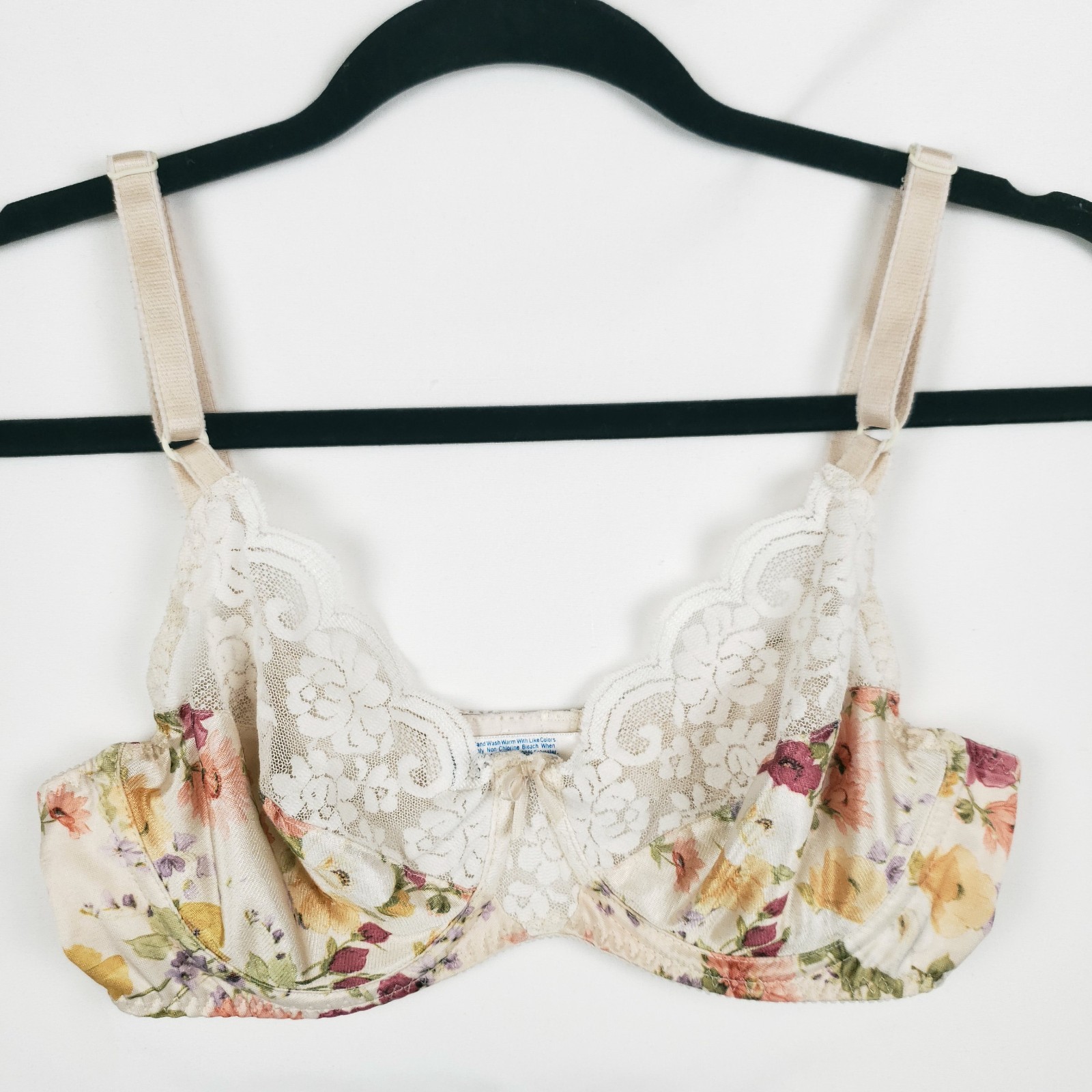 Vintage Maidenform Chantilly Bra 34C Glossy Satin Unlined Underwire Floral