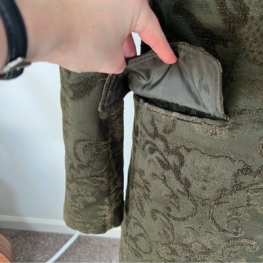 Giacca Gallery Vintage 90s/Y2K Dark Green Embroidered Boho Jacket Faux Fur 🦚