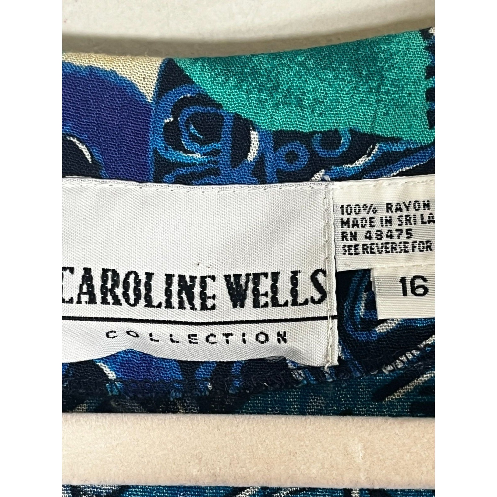 Vintage Floral Paisley Dress Blue 16 Tropical Mod Retro Preppy Classic Secretary