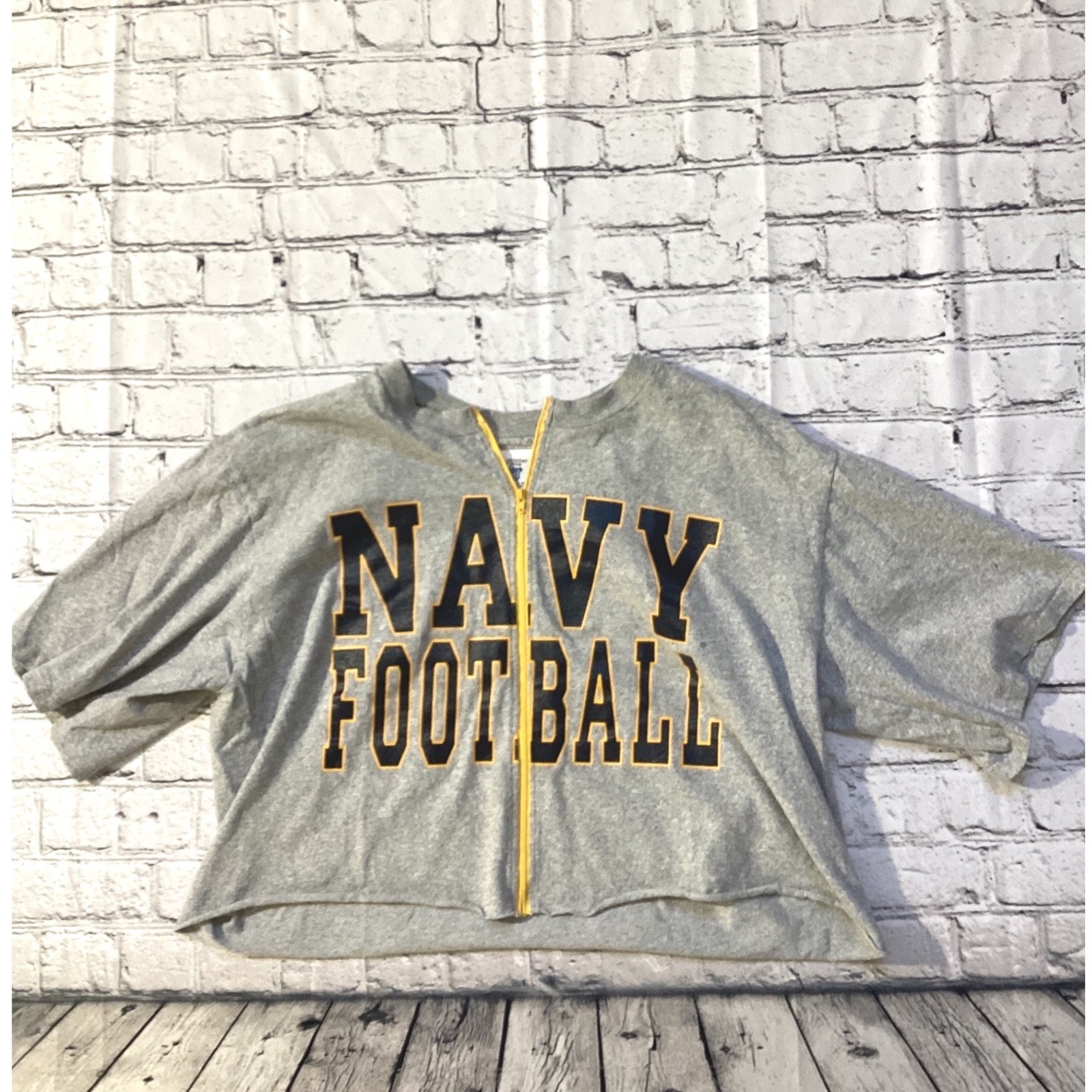 Vintage Cotton Exchange Navy Football Cropped Zipper T-Shirt Gray 90s USA XL