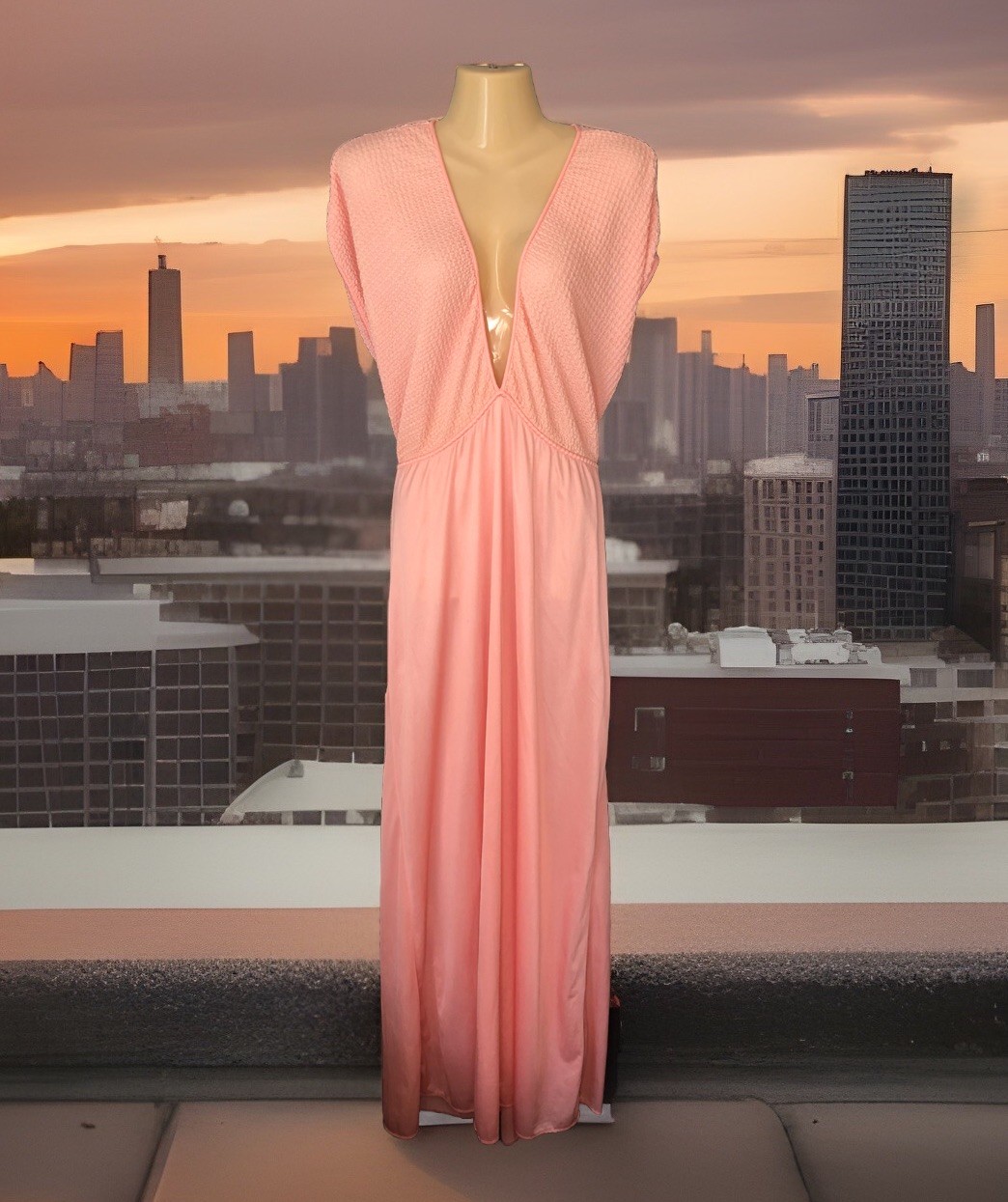Vintage Donna Richard For Gilligan & O’Malley Nightgown Sz Large Pink Nylon Maxi